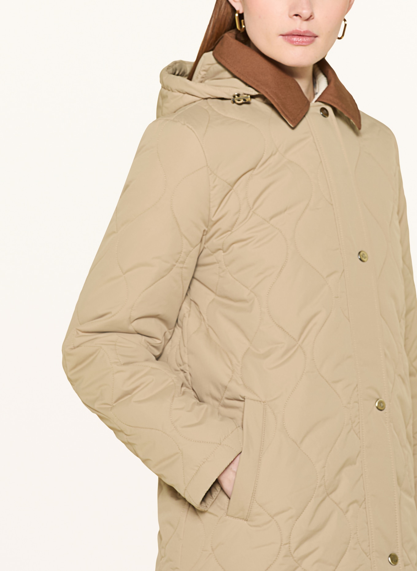 LAUREN RALPH LAUREN Steppmantel mit abnehmbarer Kapuze: CAMEL / BRAUN
