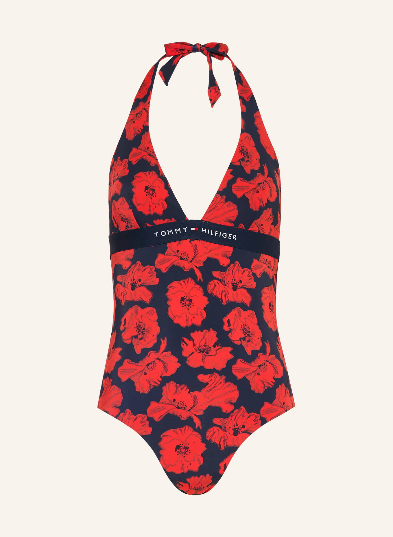 TOMMY HILFIGER Strój kąpielowy z wiązaniem na szyi: CZERWONY / GRANATOWY