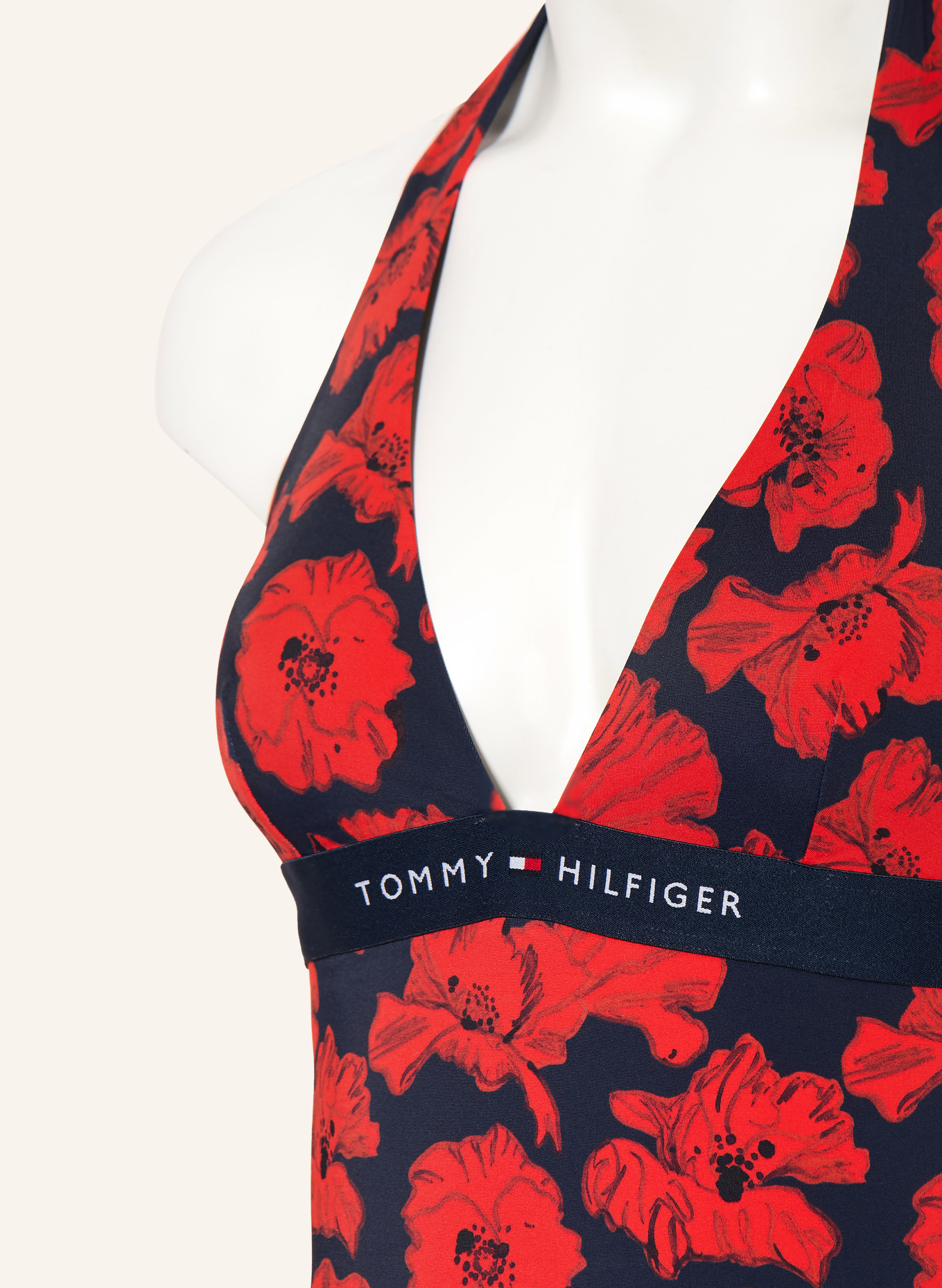 TOMMY HILFIGER Strój kąpielowy z wiązaniem na szyi: CZERWONY / GRANATOWY