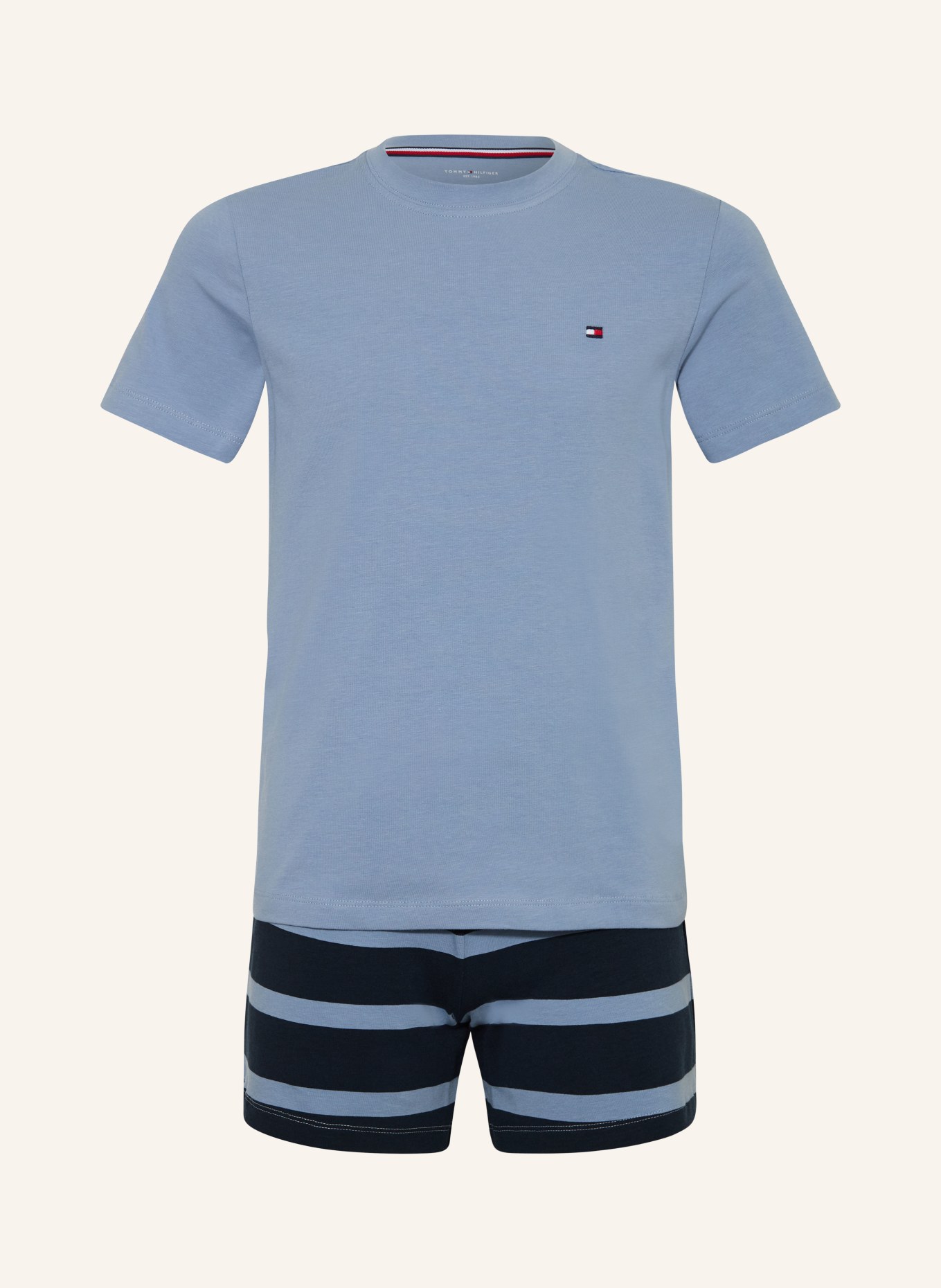 TOMMY HILFIGER Shorty-Schlafanzug: HELLBLAU / DUNKELBLAU