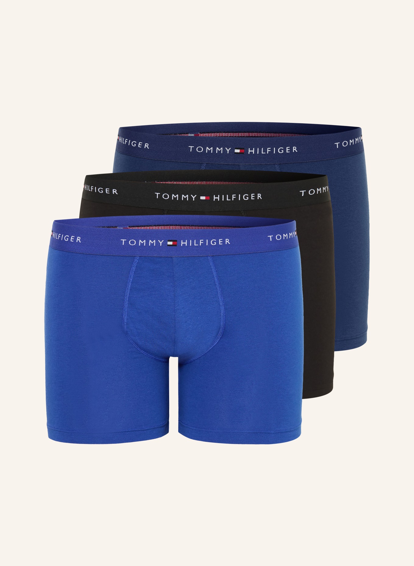 TOMMY HILFIGER 3er-Pack Boxershorts: BLAU / DUNKELBLAU / SCHWARZ