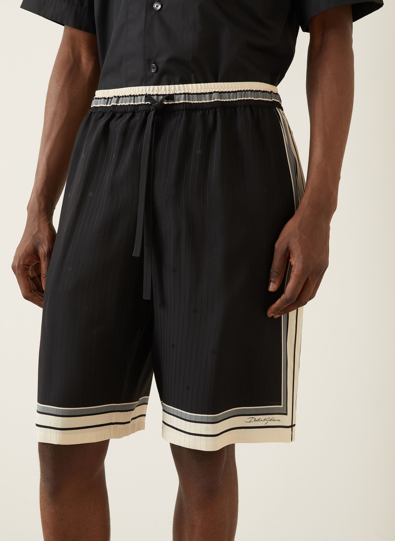 DOLCE & GABBANA Seidenshorts VANITY: SCHWARZ / BEIGE / GRAU