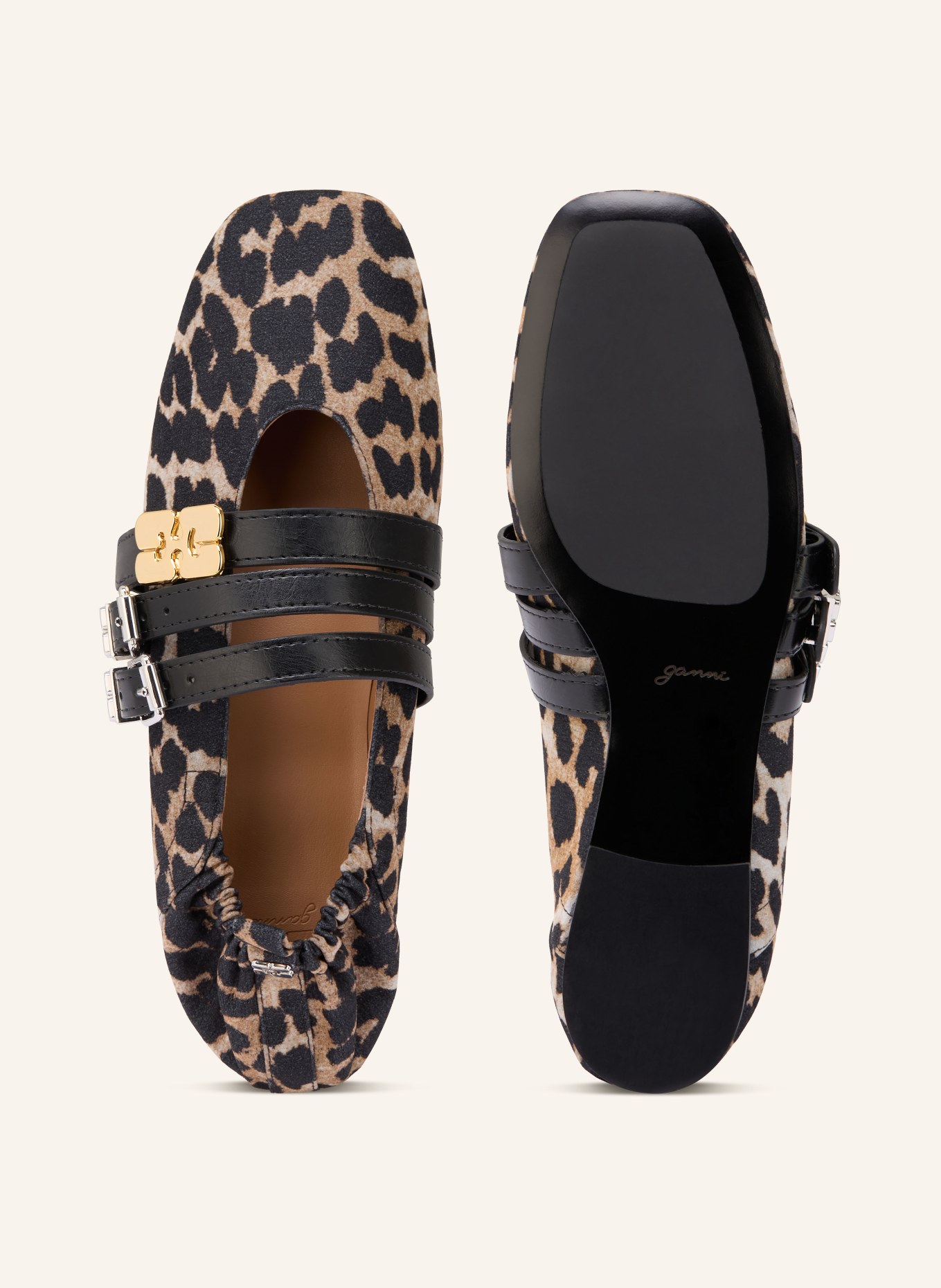 GANNI Baleríny Mary Jane SUE: ČERNÁ / VELBLOUDÍ
