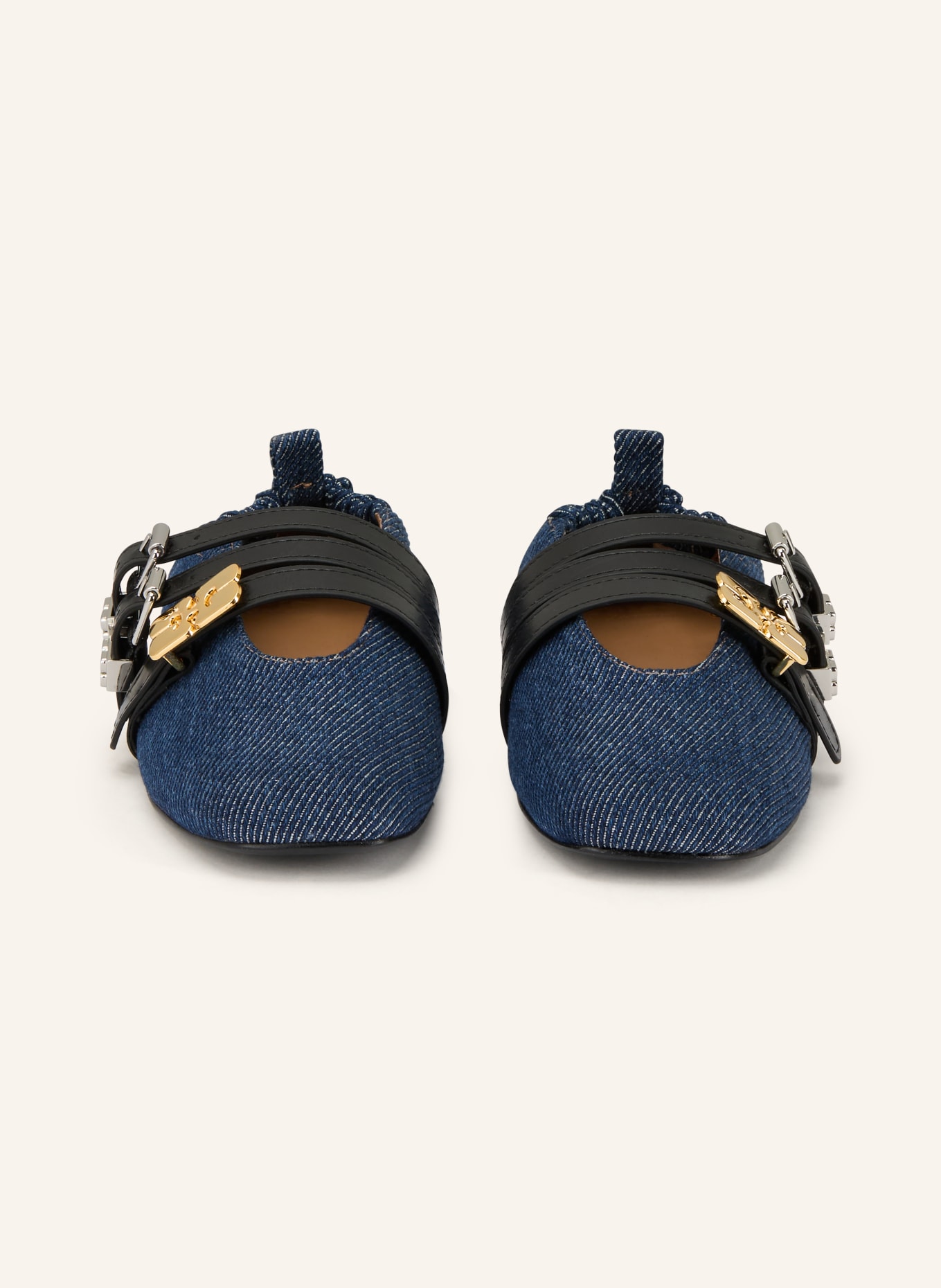 GANNI Mary-Jane-Ballerinas SUE: DUNKELBLAU / SCHWARZ