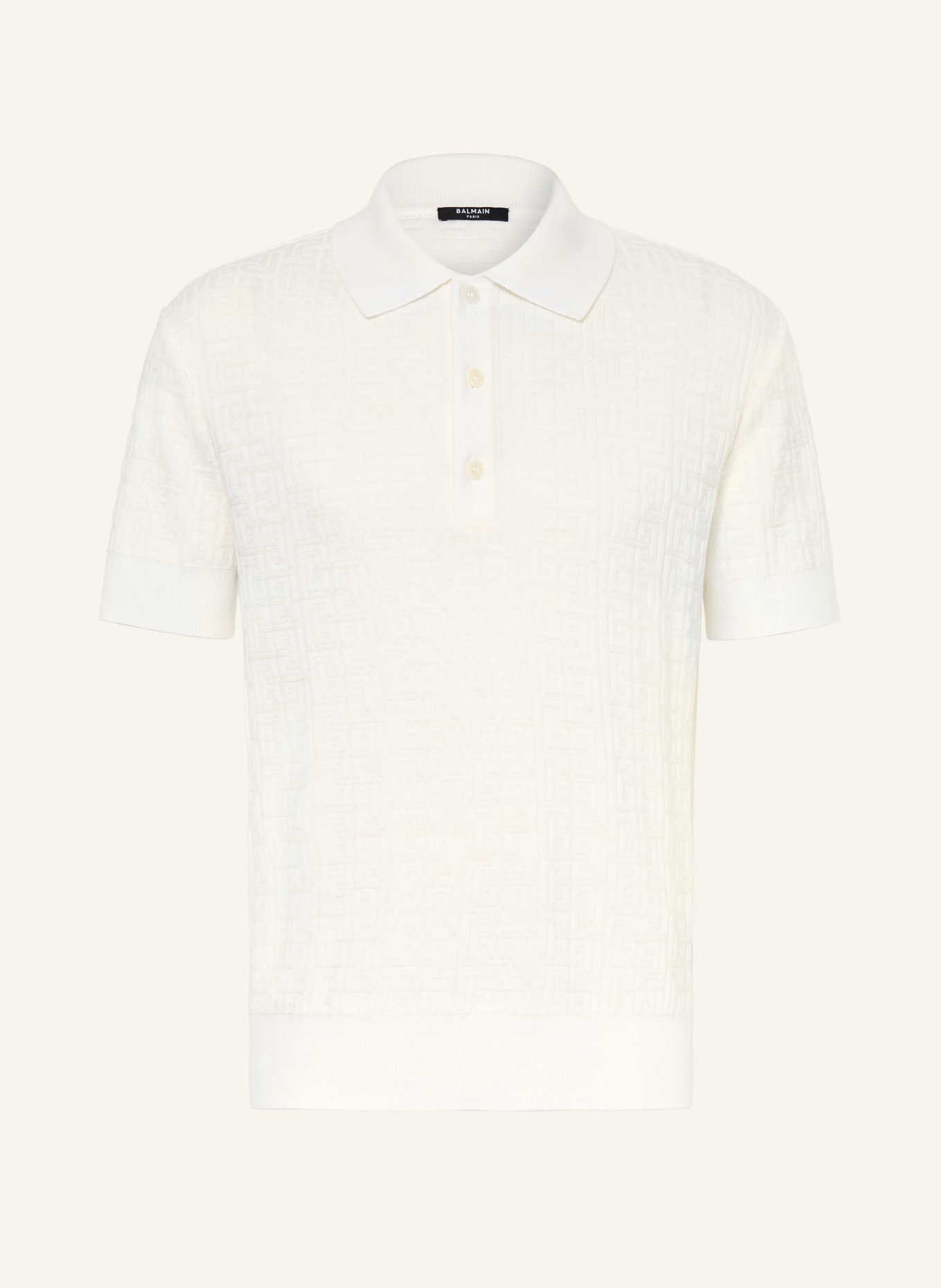 BALMAIN Knitted polo shirt with linen: ECRU