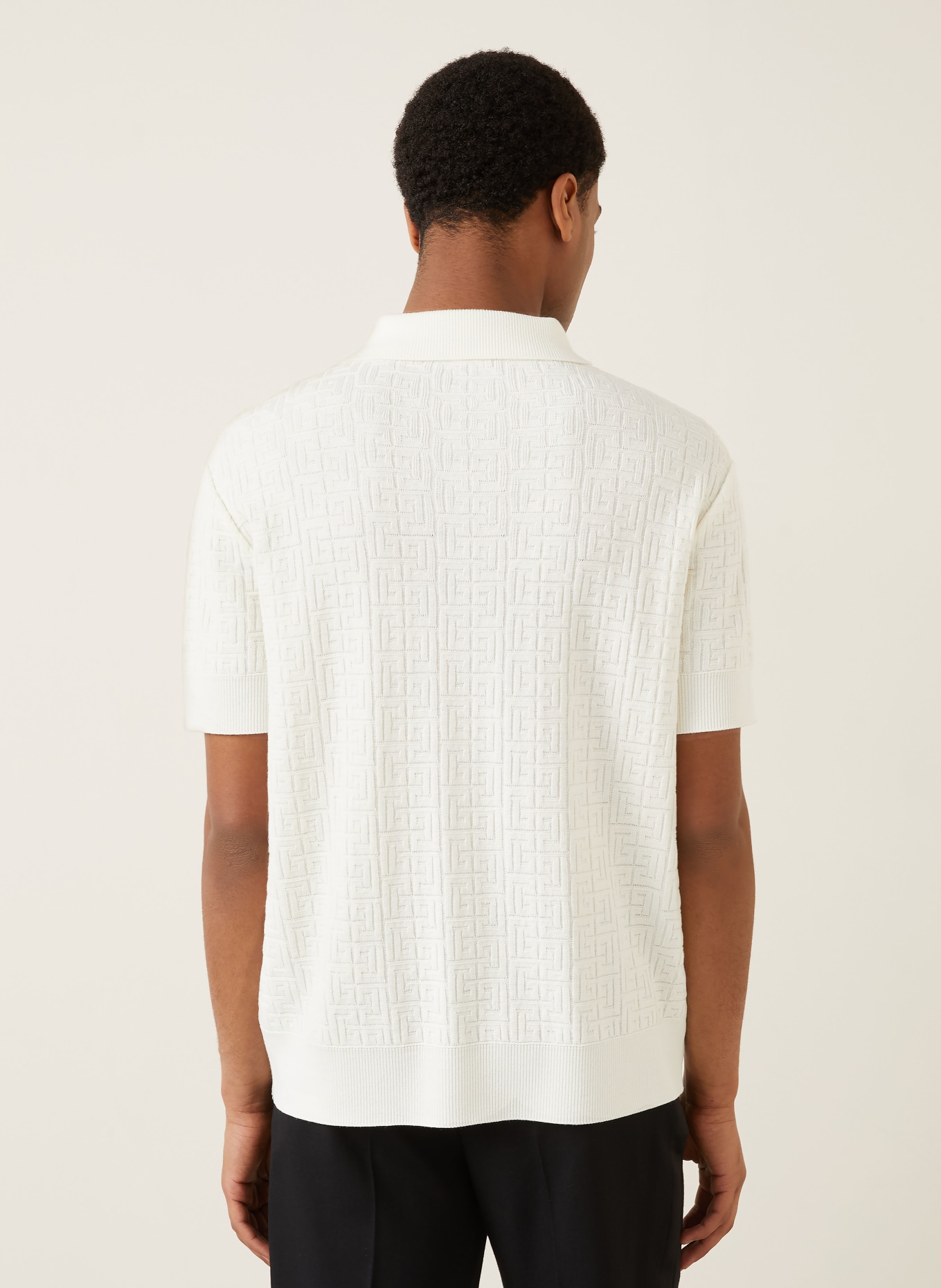 BALMAIN Knitted polo shirt with linen: ECRU