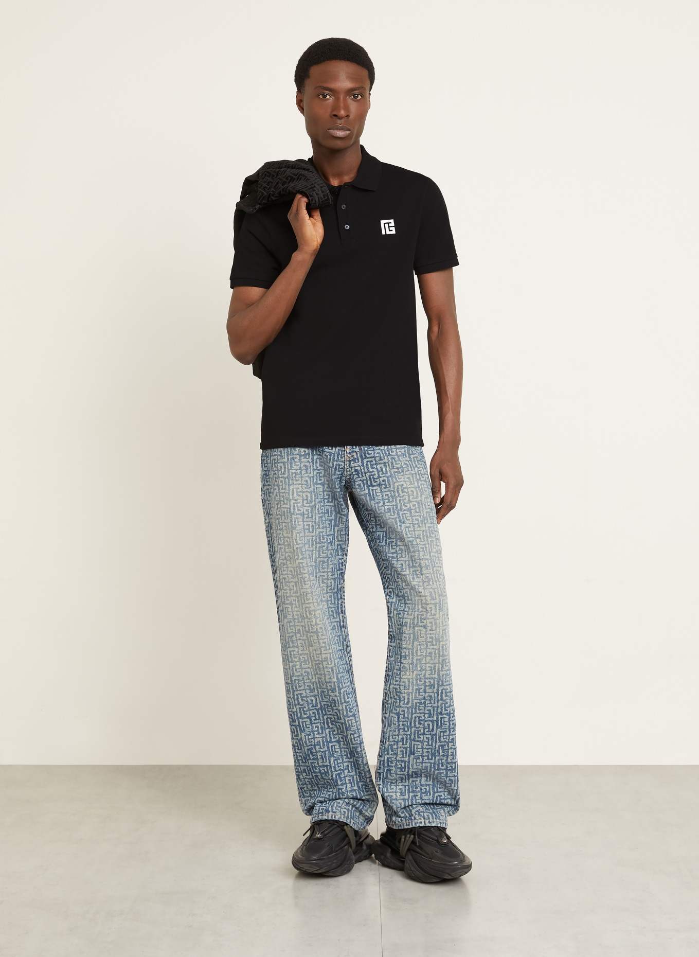 BALMAIN Piqué-Poloshirt: SCHWARZ / WEISS