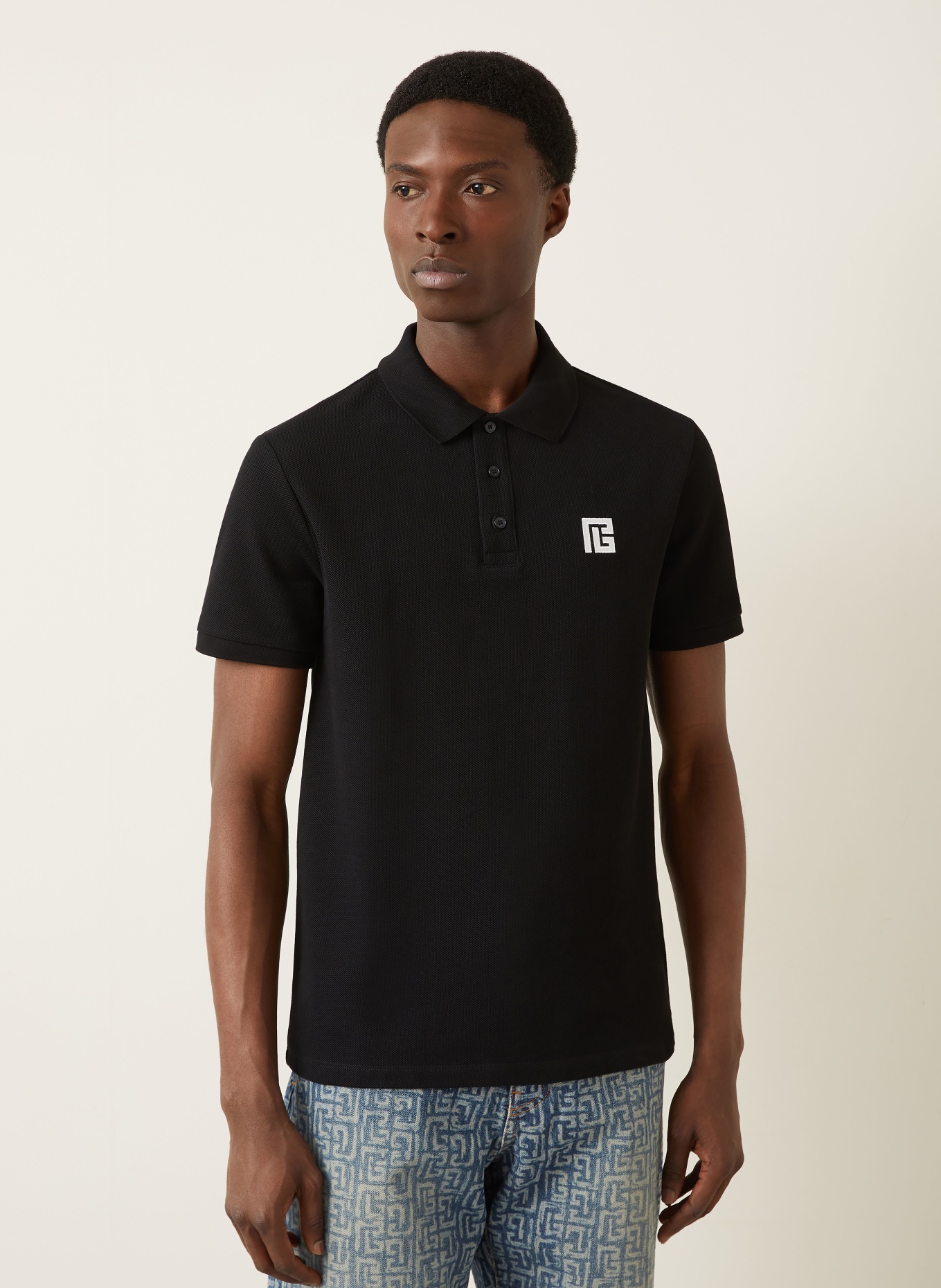 BALMAIN Piqué-Poloshirt: SCHWARZ / WEISS