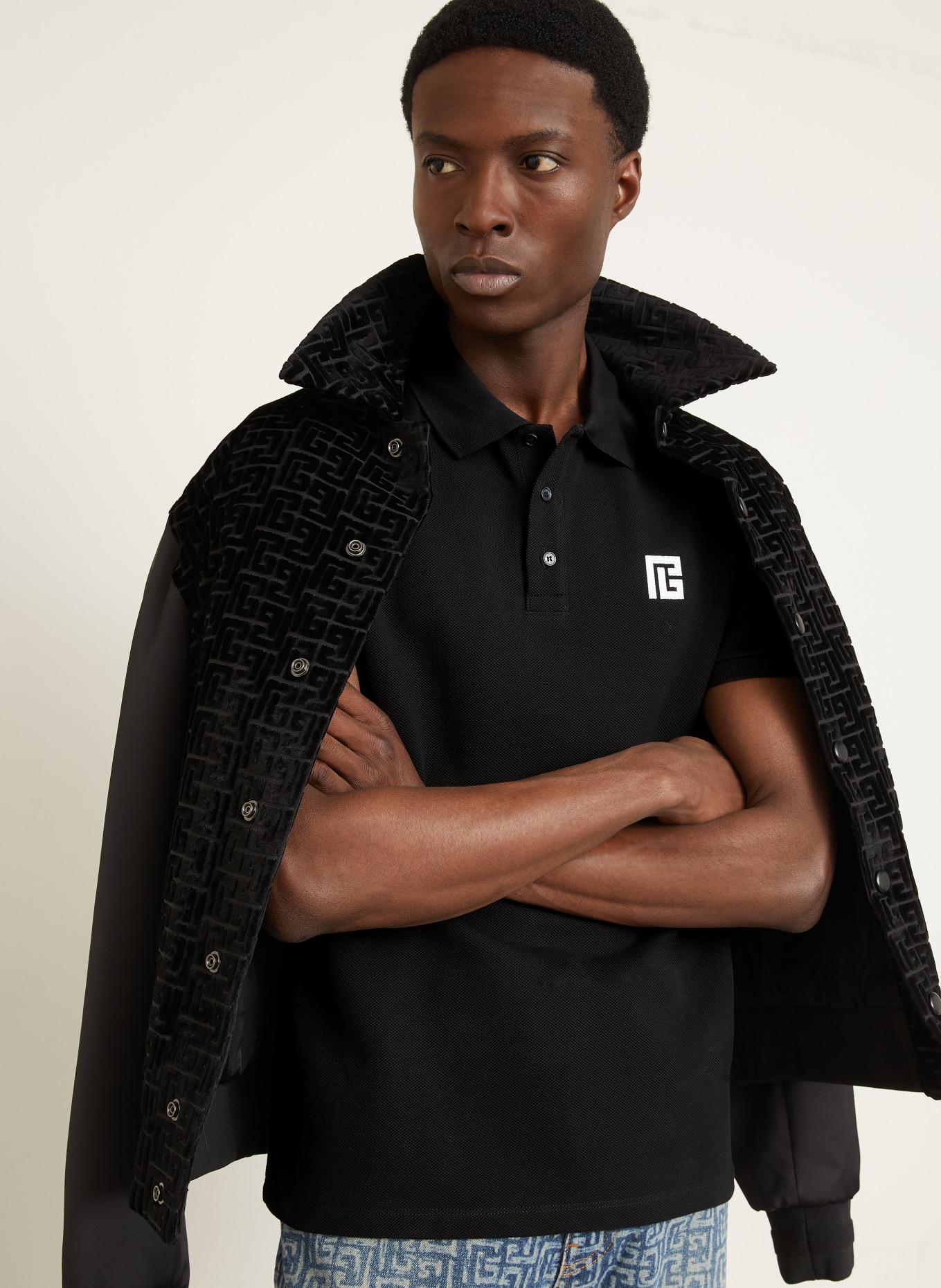 BALMAIN Piqué-Poloshirt: SCHWARZ / WEISS