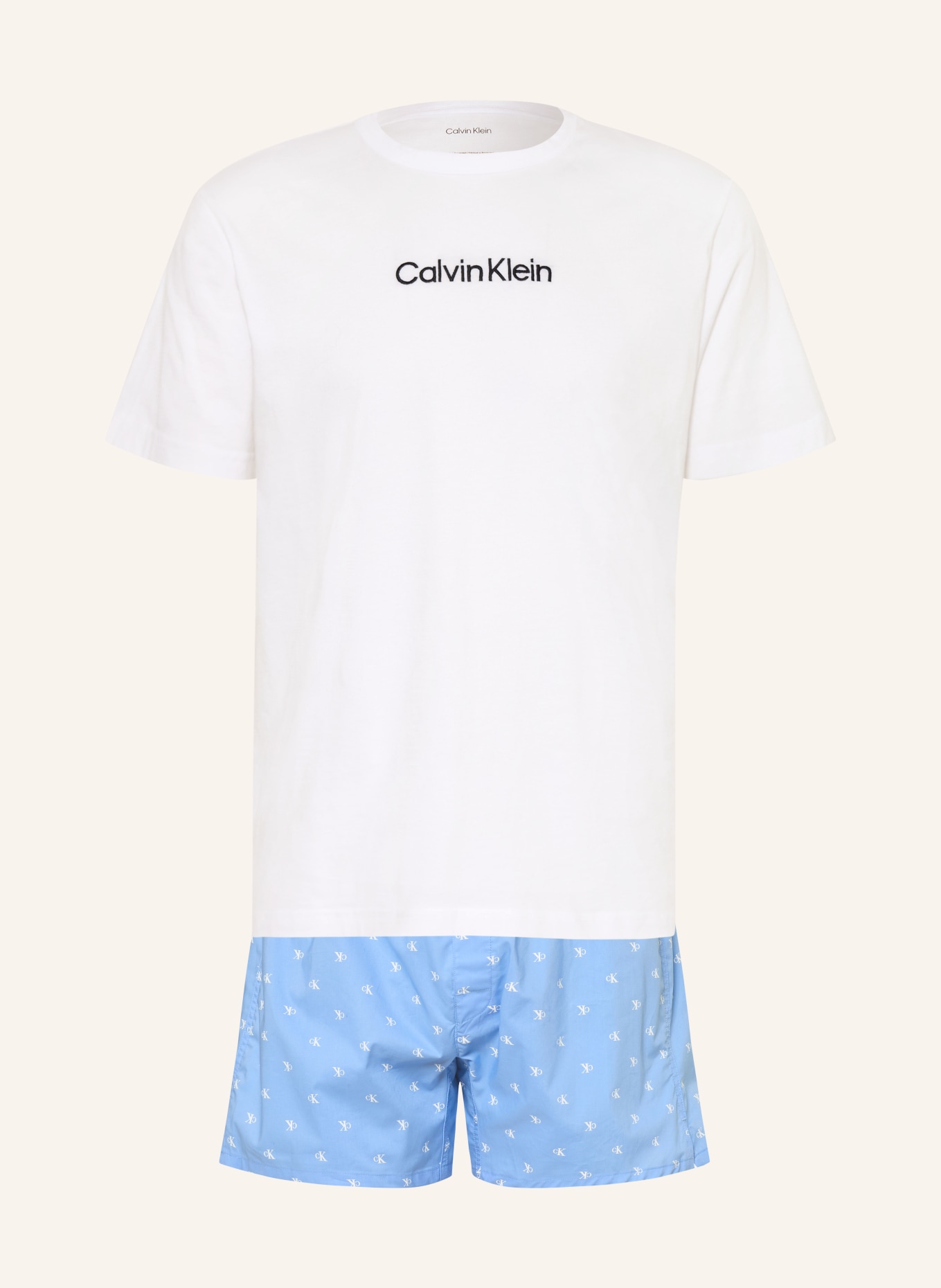 Calvin Klein Shorty-Schlafanzug: WEISS / BLAU