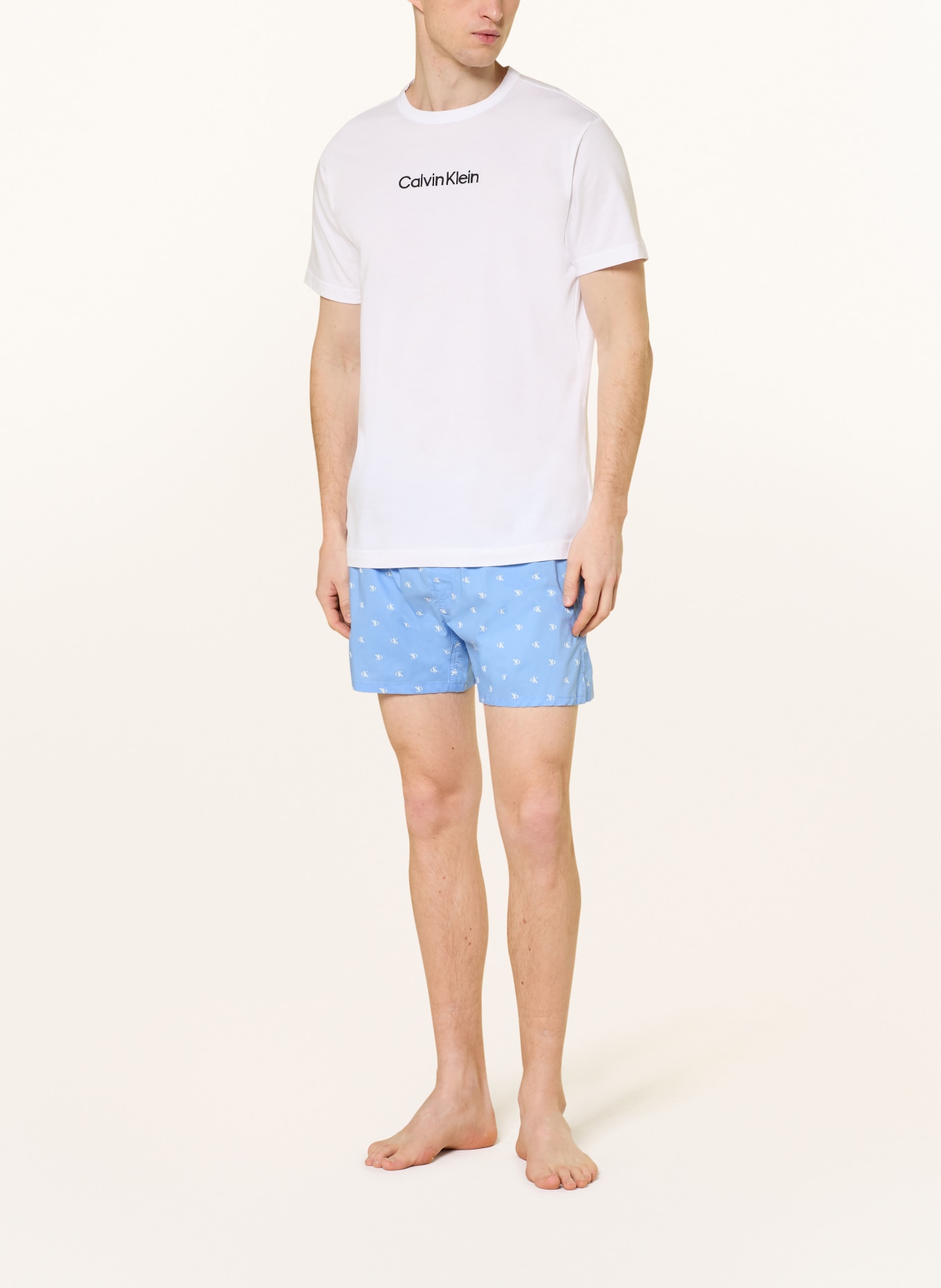 Calvin Klein Shorty-Schlafanzug: WEISS / BLAU