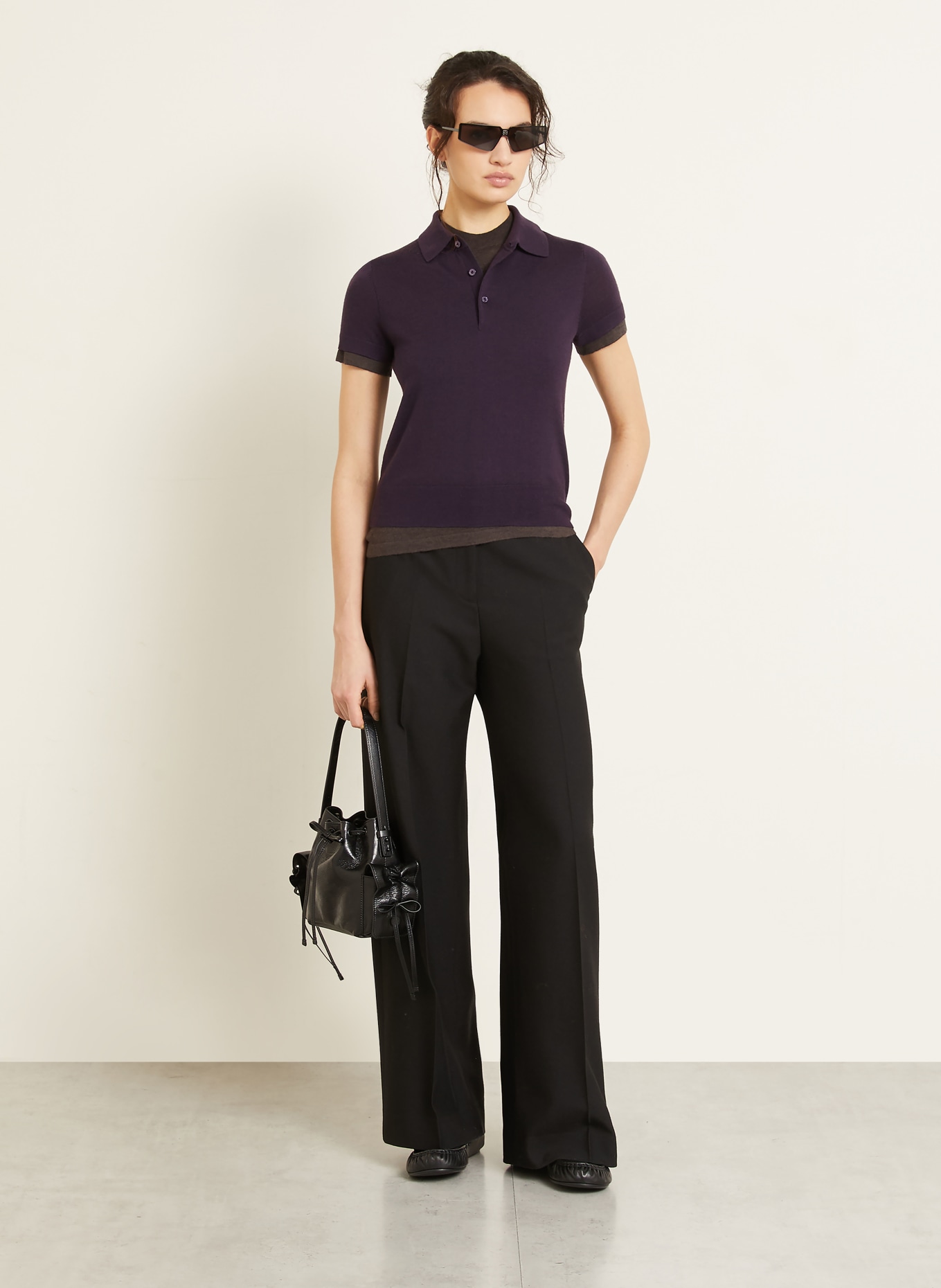 Acne Studios Strick-Poloshirt: DUNKELLILA / DUNKELBRAUN