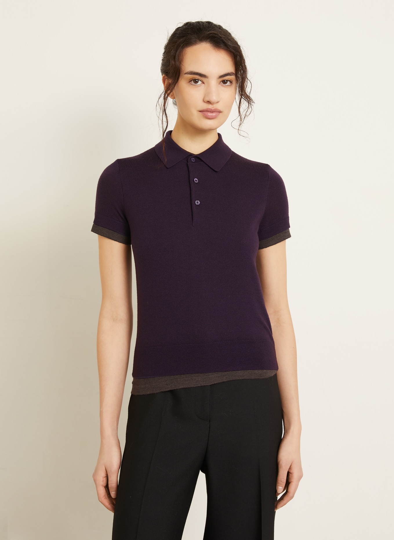 Acne Studios Strick-Poloshirt: DUNKELLILA / DUNKELBRAUN