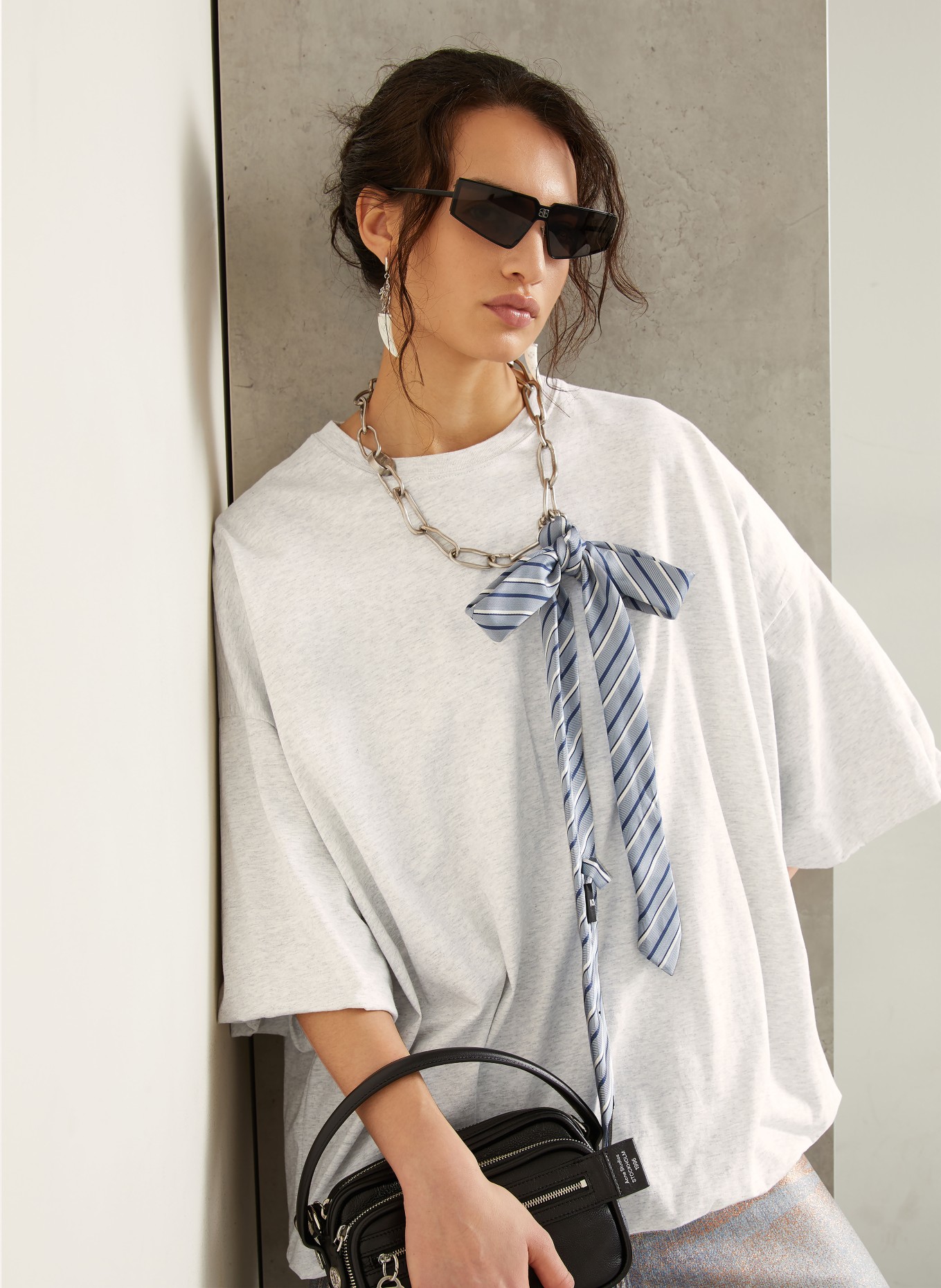 Acne Studios Oversized-Shirt mit 3/4-Arm: HELLGRAU