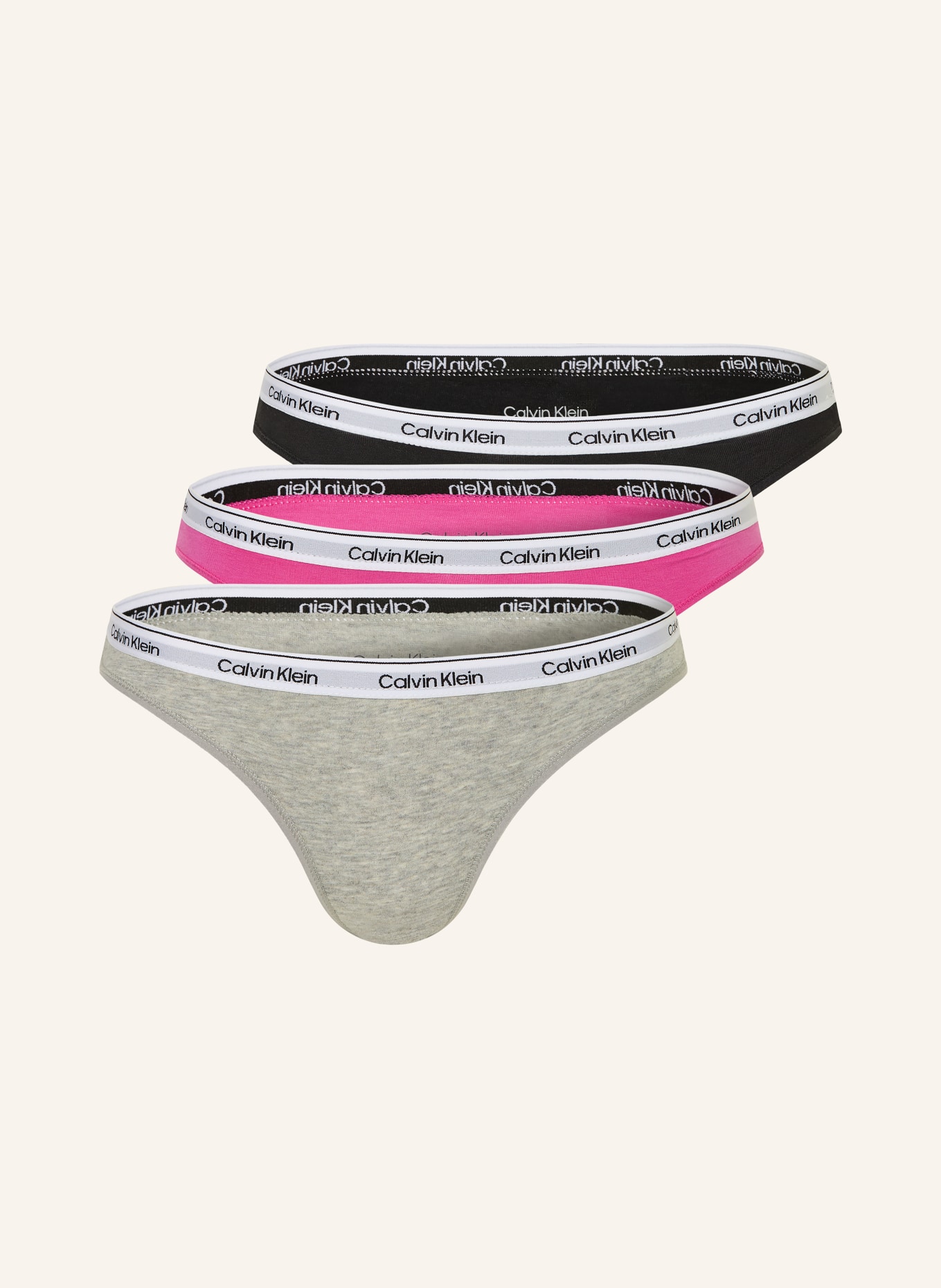 Calvin Klein 3er-Pack Slips: PINK / GRAU / SCHWARZ