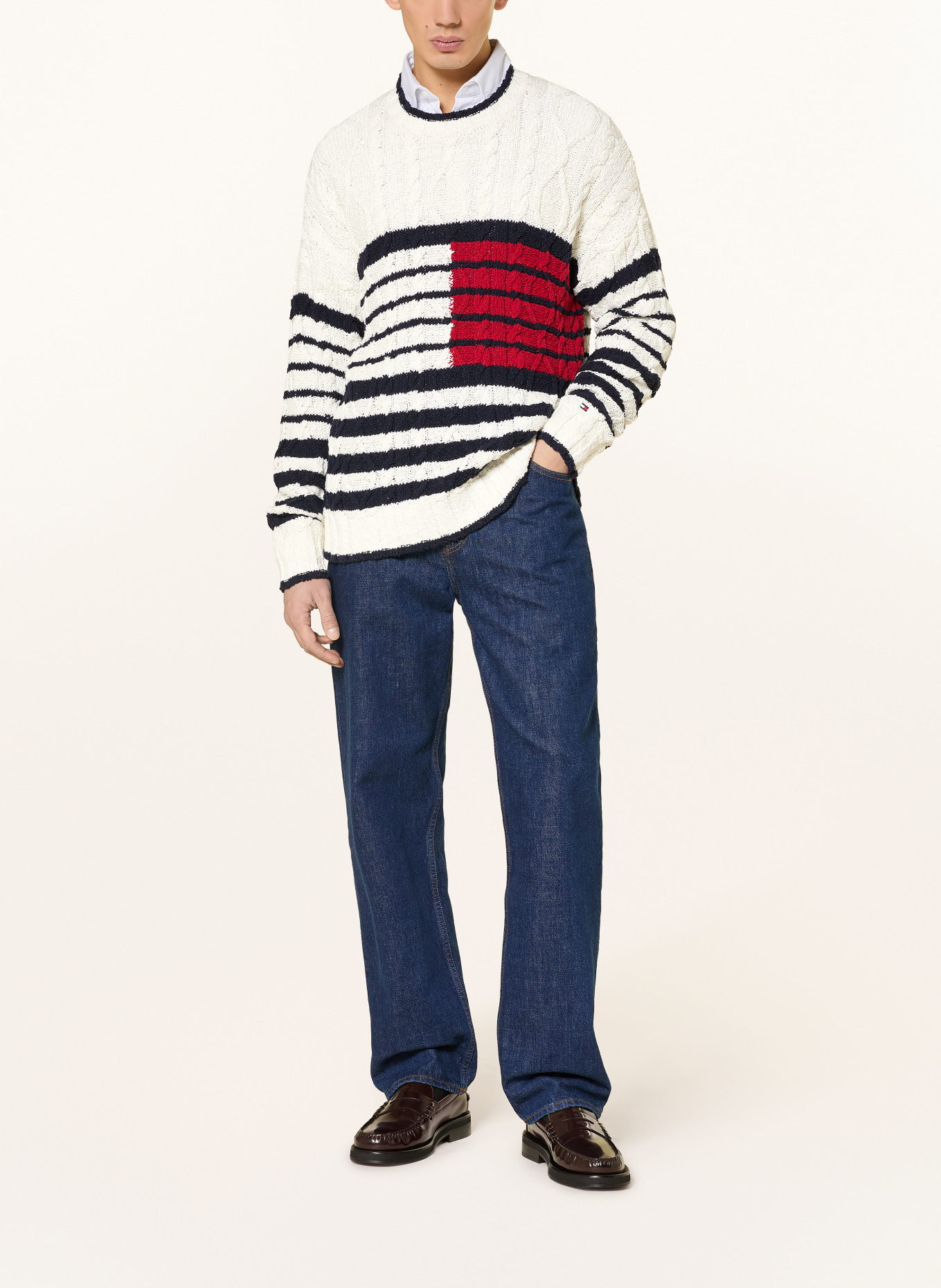 TOMMY HILFIGER Pullover: ECRU / ROT / DUNKELBLAU
