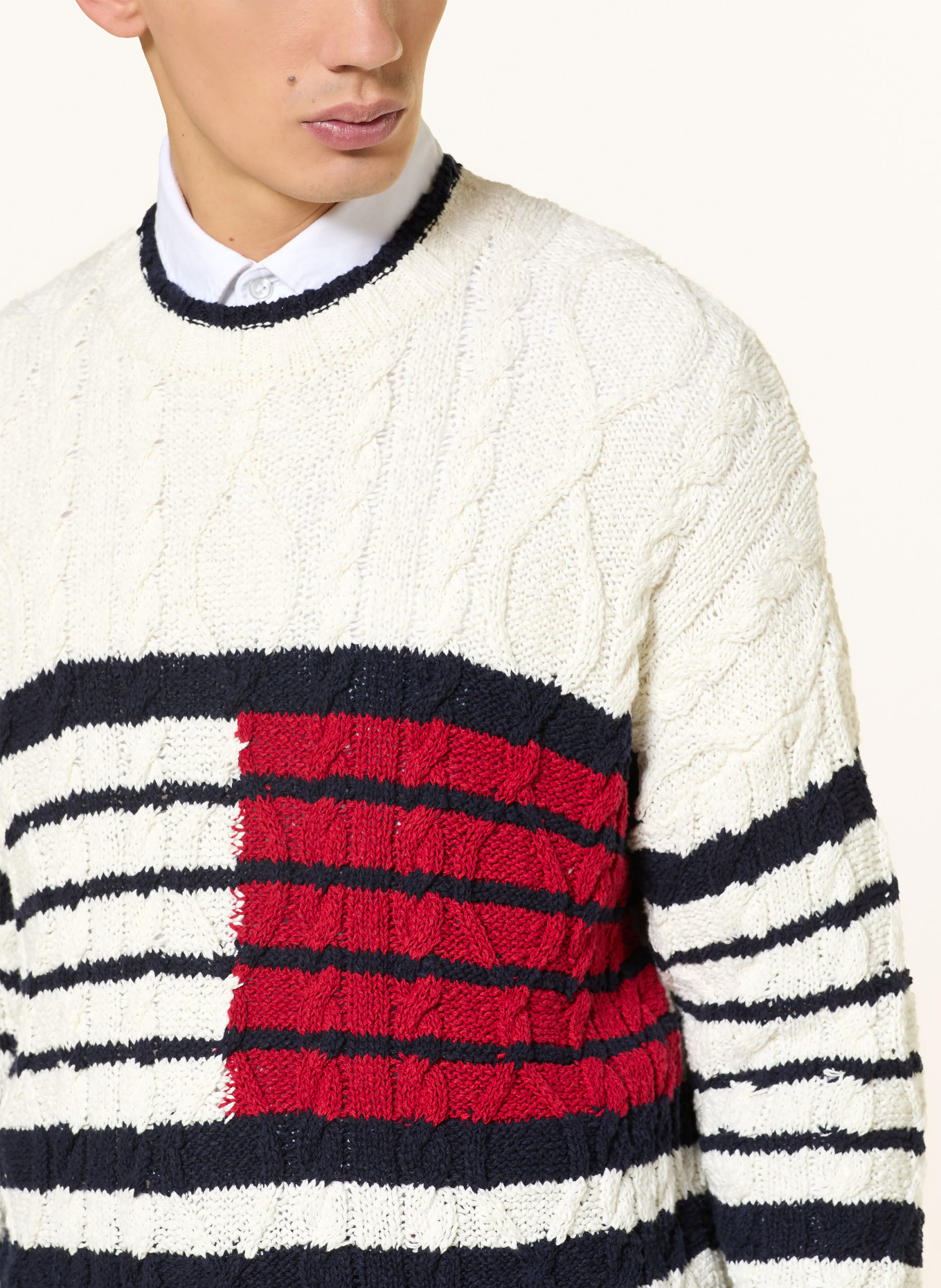 TOMMY HILFIGER Pullover: ECRU / ROT / DUNKELBLAU