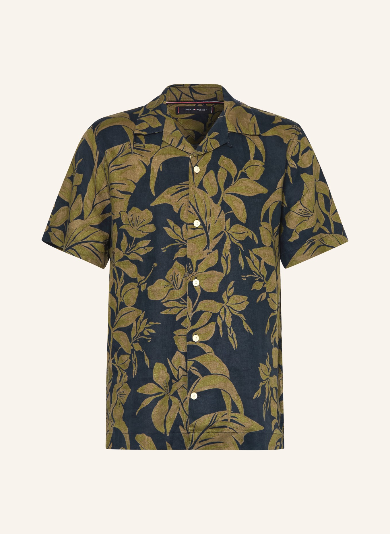 TOMMY HILFIGER Resorthemd Regular Fit aus Leinen: DUNKELBLAU / OLIV