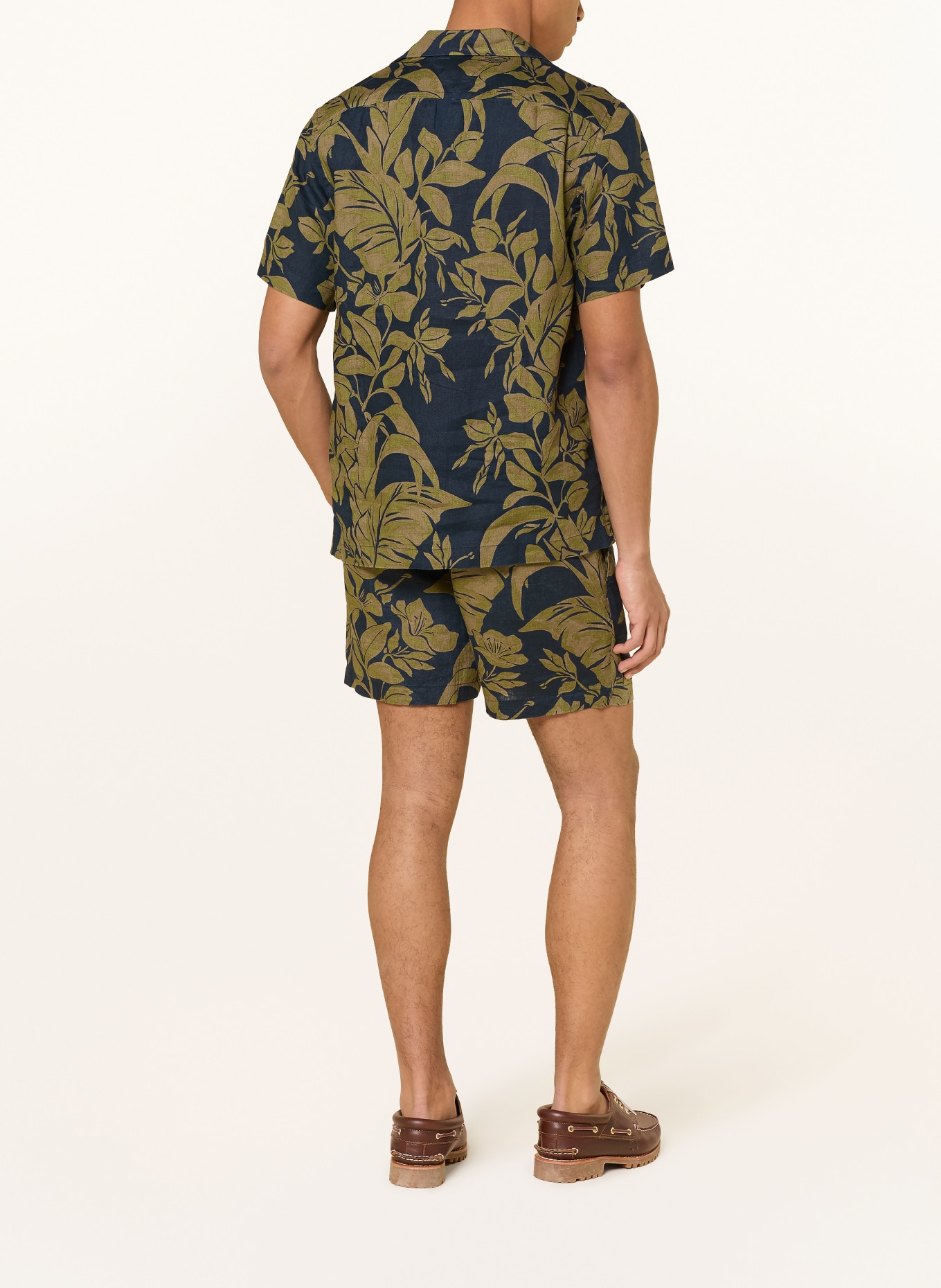 TOMMY HILFIGER Resorthemd Regular Fit aus Leinen: DUNKELBLAU / OLIV