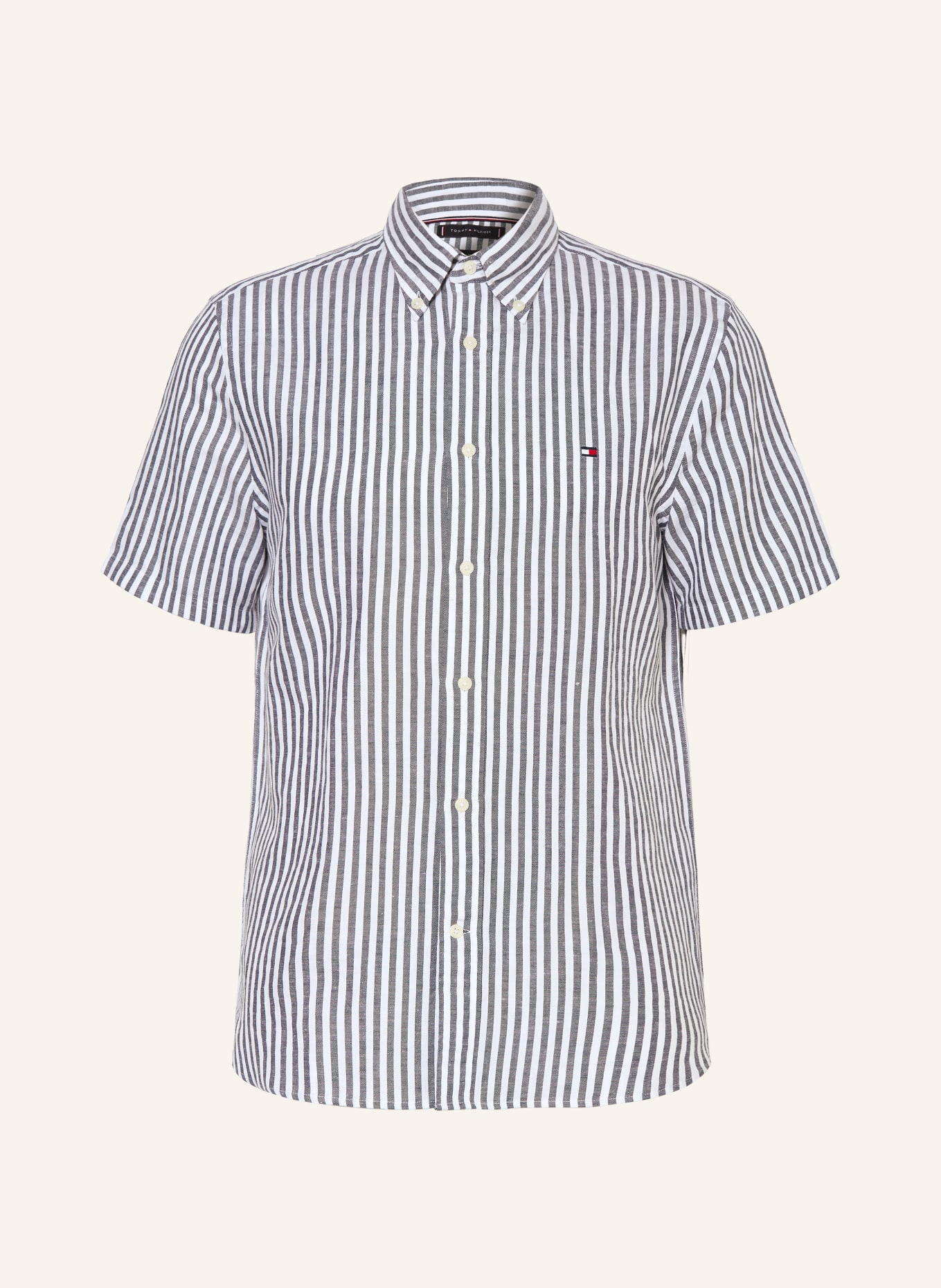 TOMMY HILFIGER Kurzarm-Hemd Regular Fit mit Leinen: WEISS / DUNKELBLAU