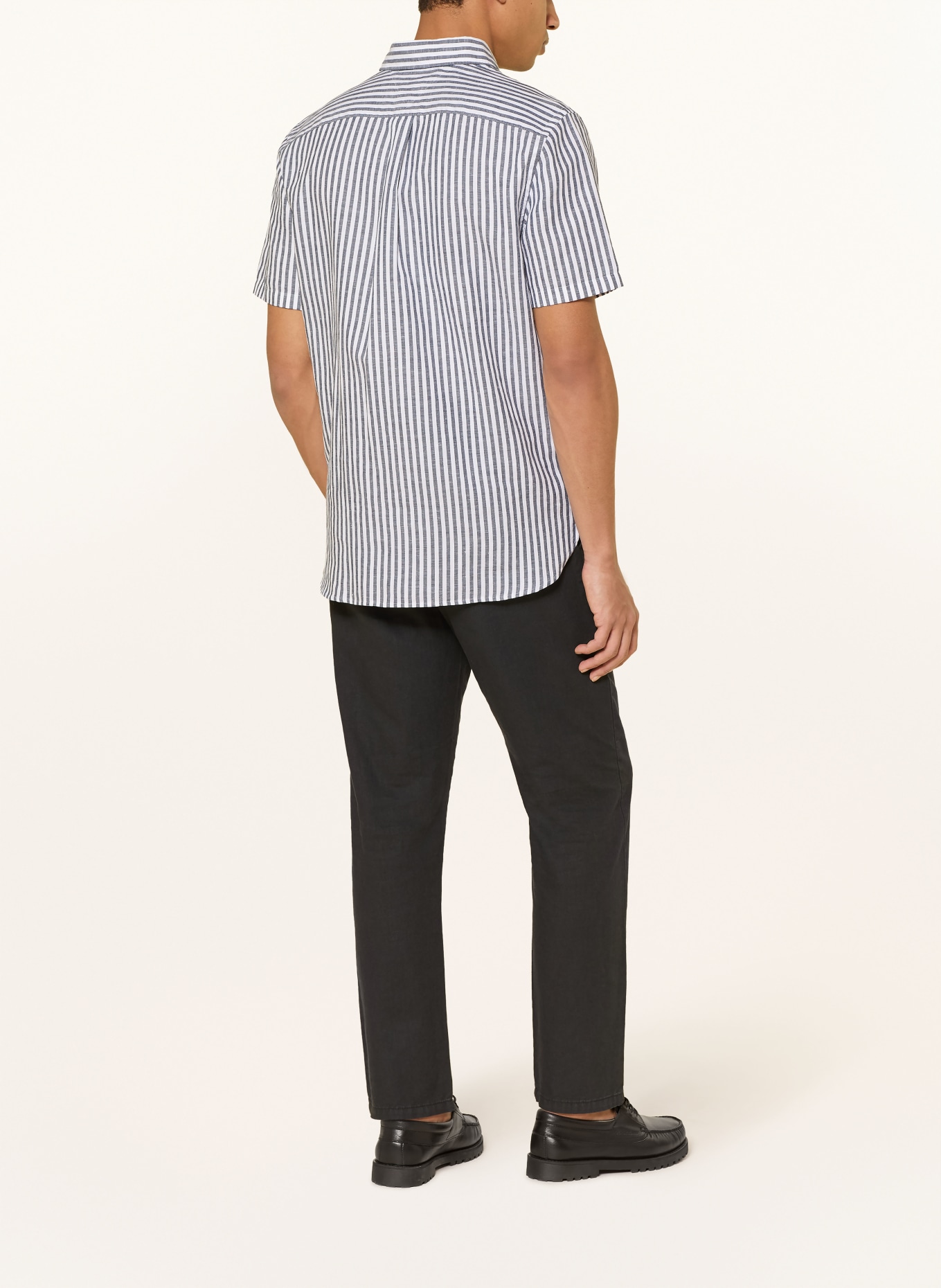 TOMMY HILFIGER Kurzarm-Hemd Regular Fit mit Leinen: WEISS / DUNKELBLAU
