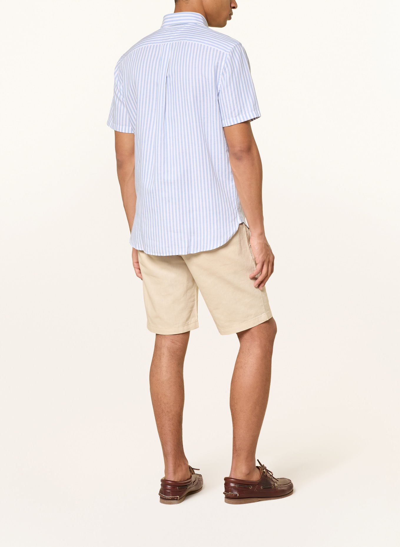 TOMMY HILFIGER Koszula z krótkim rękawem Regular Fit z lnem: JASNONIEBIESKI / BIAŁY