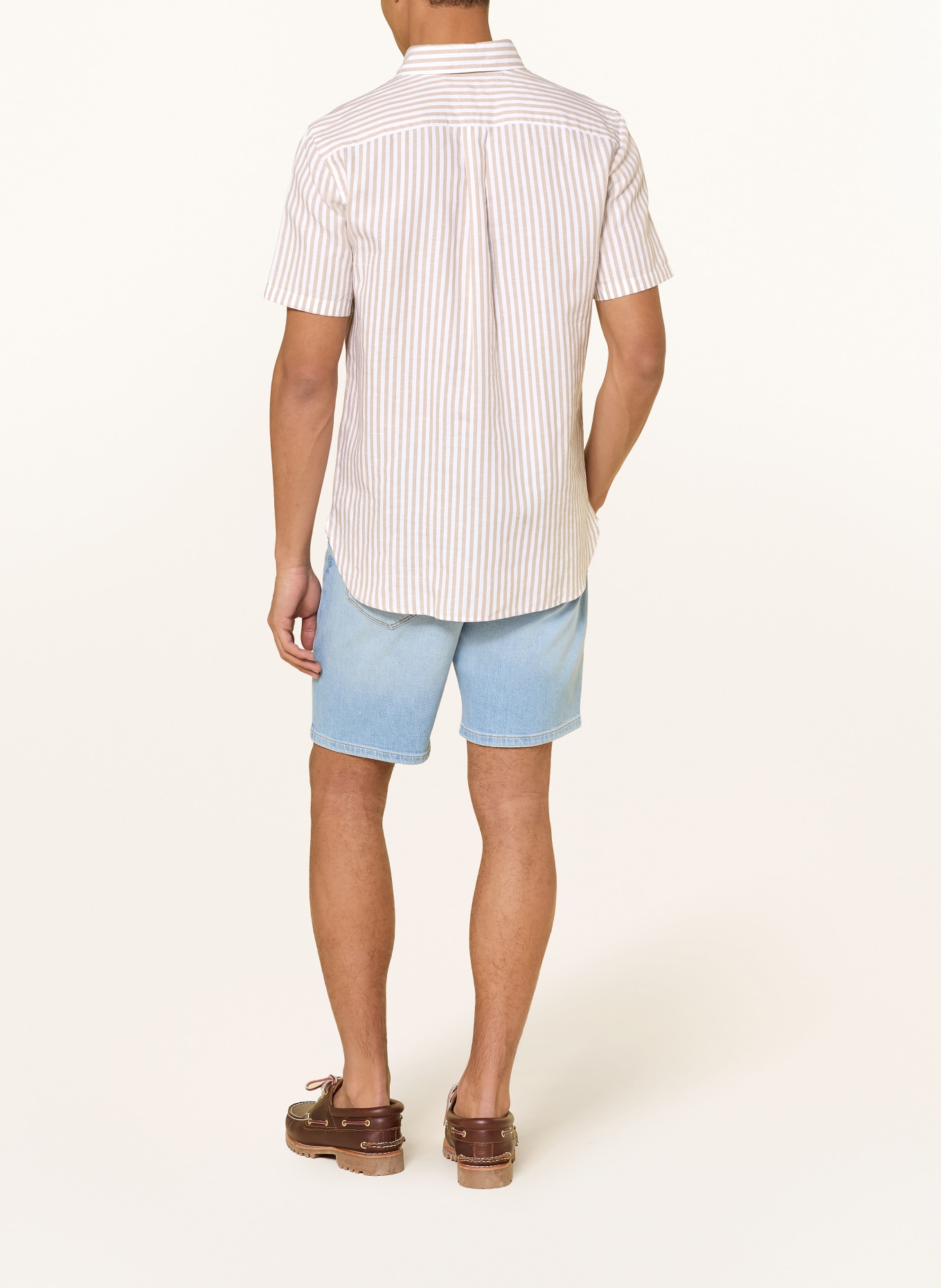 TOMMY HILFIGER Kurzarm-Hemd Regular Fit mit Leinen: BEIGE / WEISS