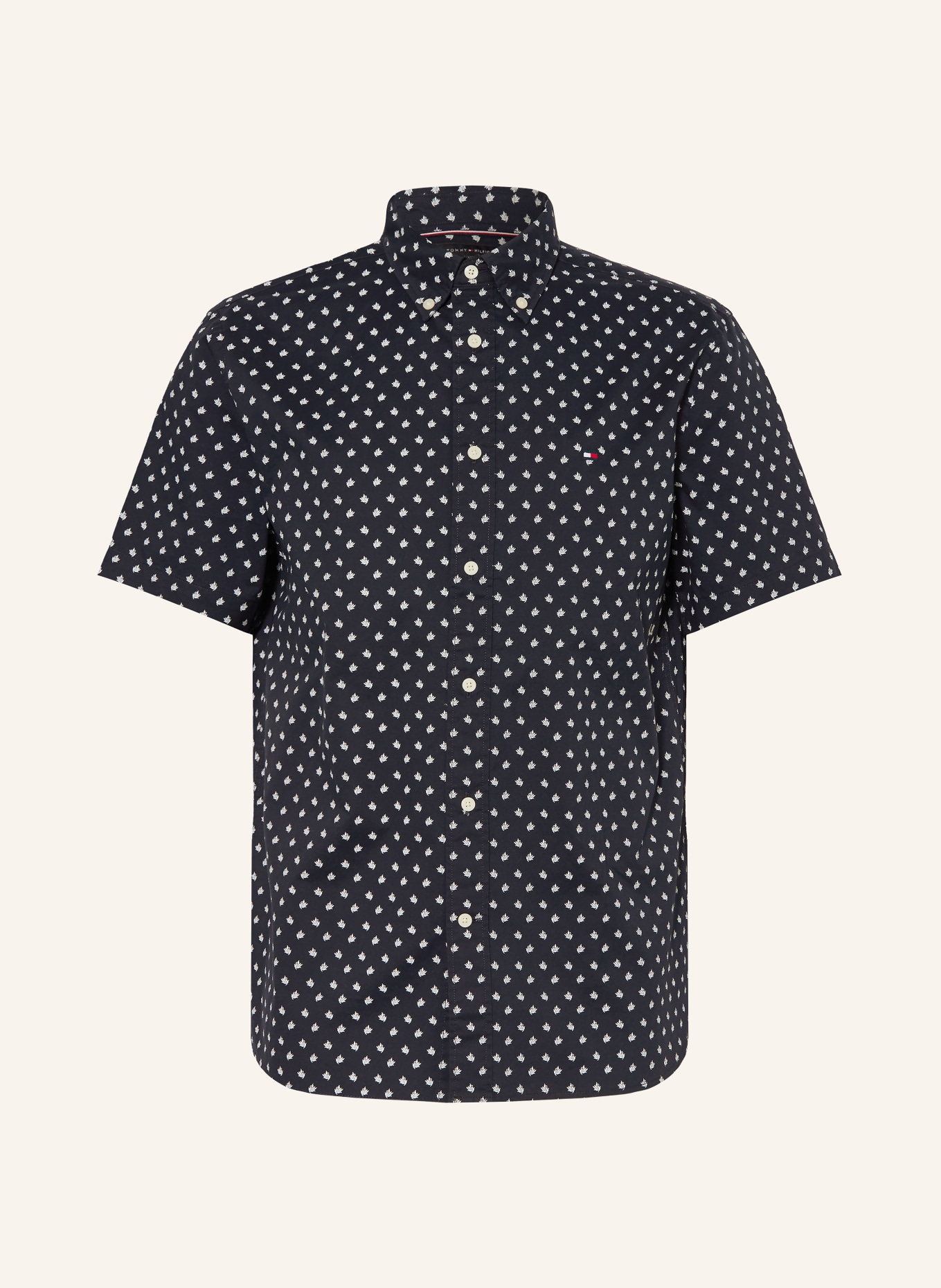 TOMMY HILFIGER Kurzarm-Hemd: DUNKELBLAU / WEISS