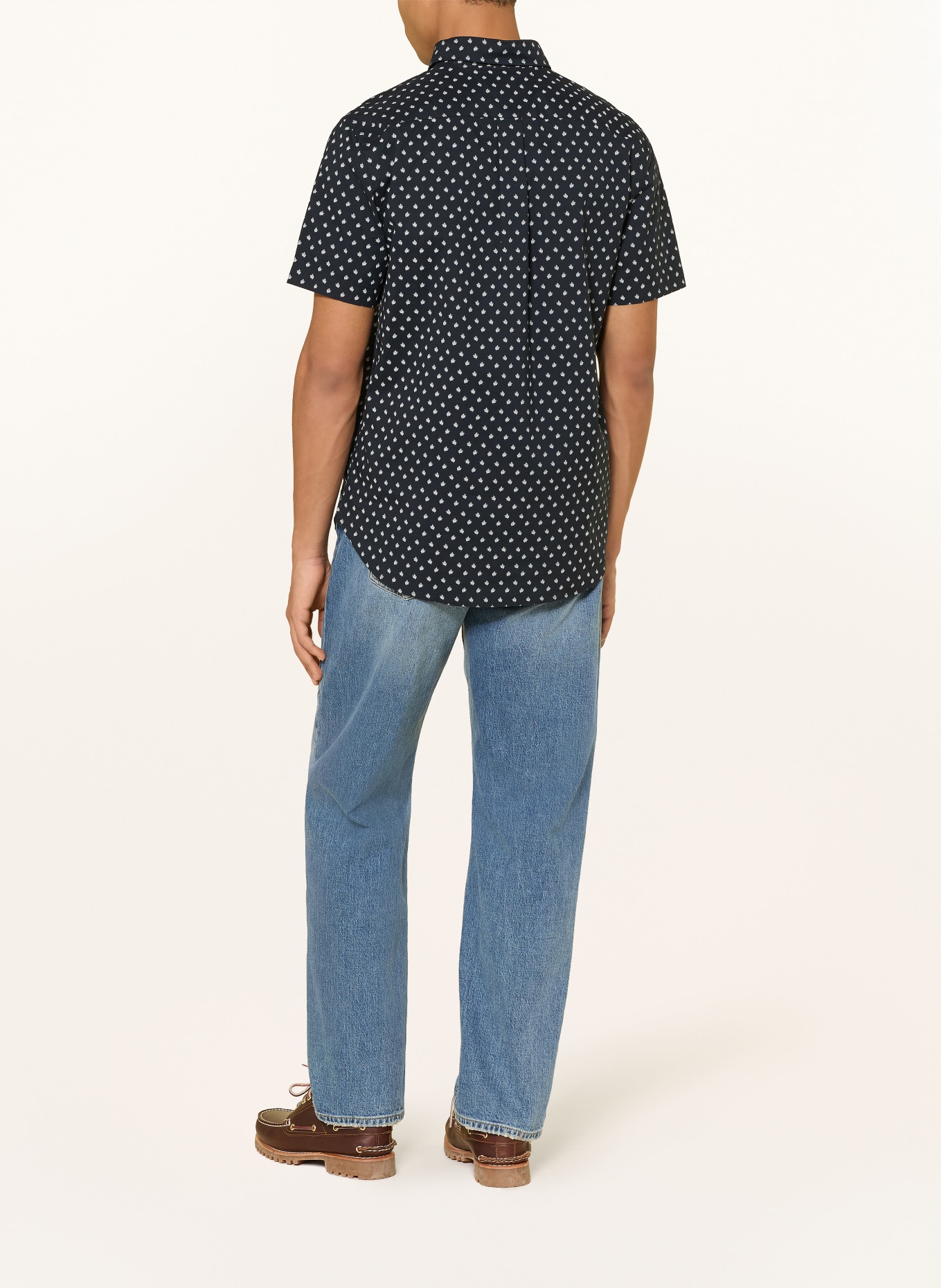 TOMMY HILFIGER Kurzarm-Hemd: DUNKELBLAU / WEISS