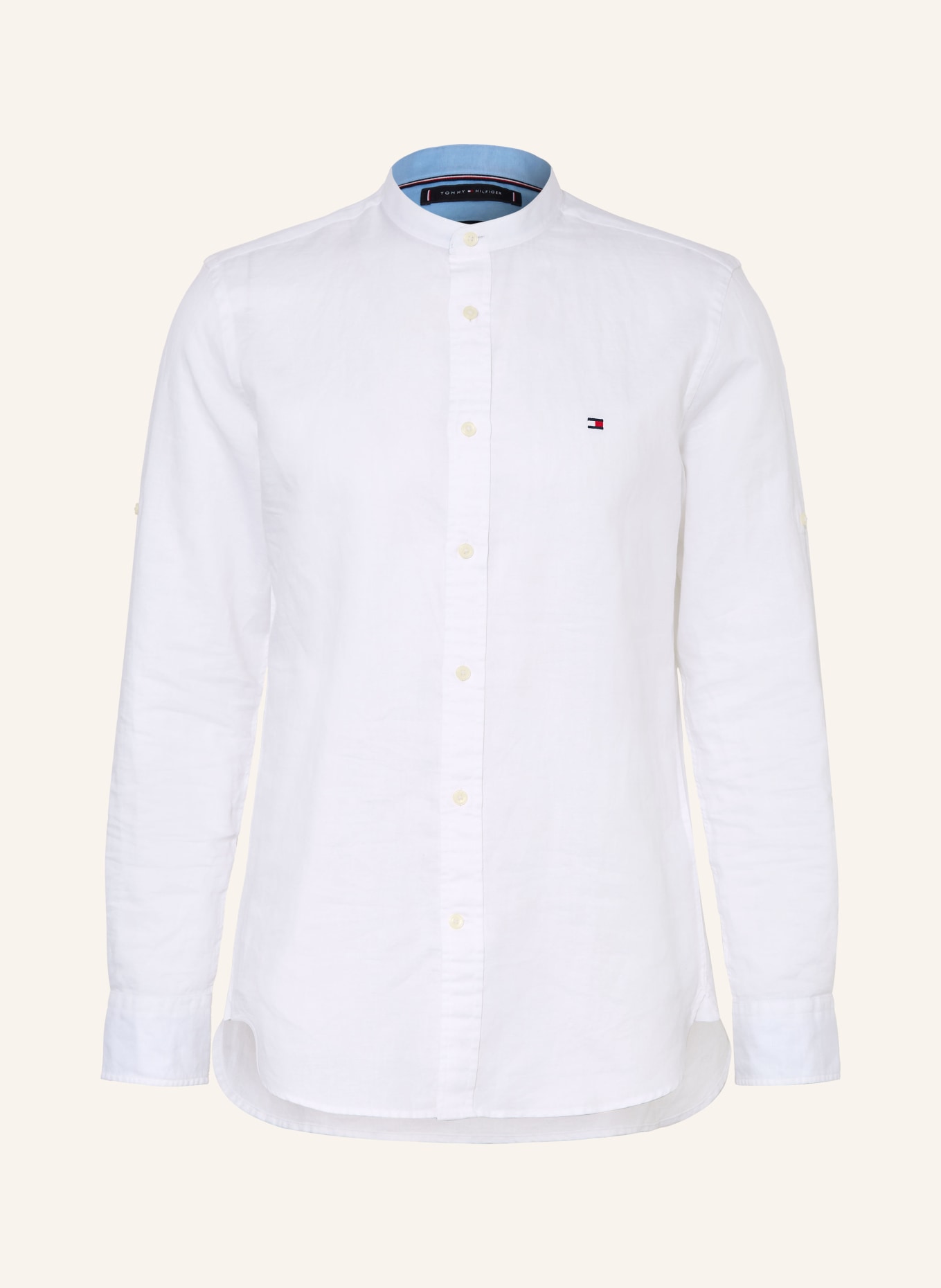 TOMMY HILFIGER Hemd Slim Fit mit Stehkragen und Leinen: WEISS