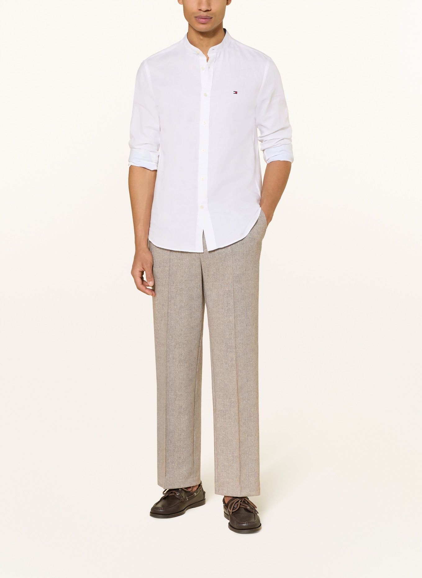 TOMMY HILFIGER Hemd Slim Fit mit Stehkragen und Leinen: WEISS