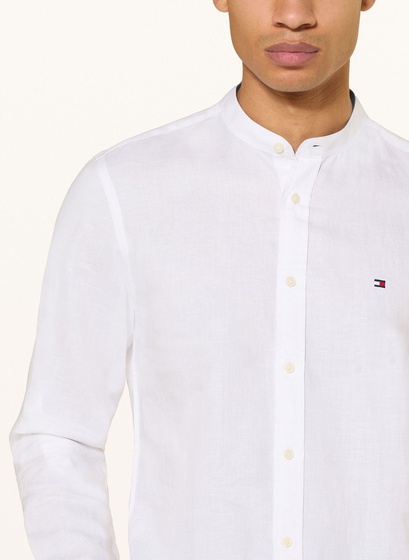 TOMMY HILFIGER Hemd Slim Fit mit Stehkragen und Leinen: WEISS
