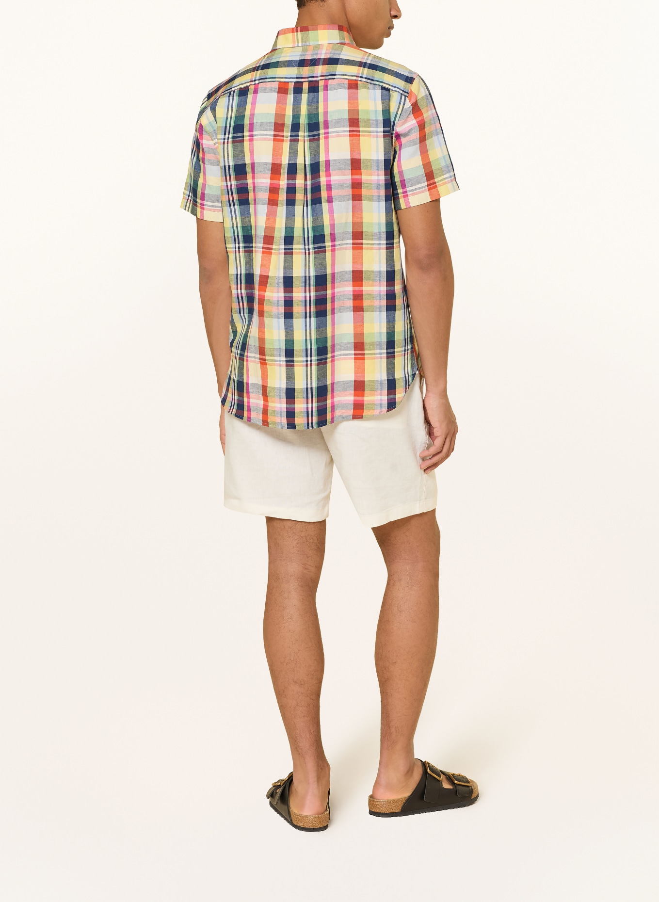 TOMMY HILFIGER Koszula z krótkim rękawem Regular Fit z lnem: POMARAŃCZOWY / MOCNORÓŻOWY / ŻÓŁTY