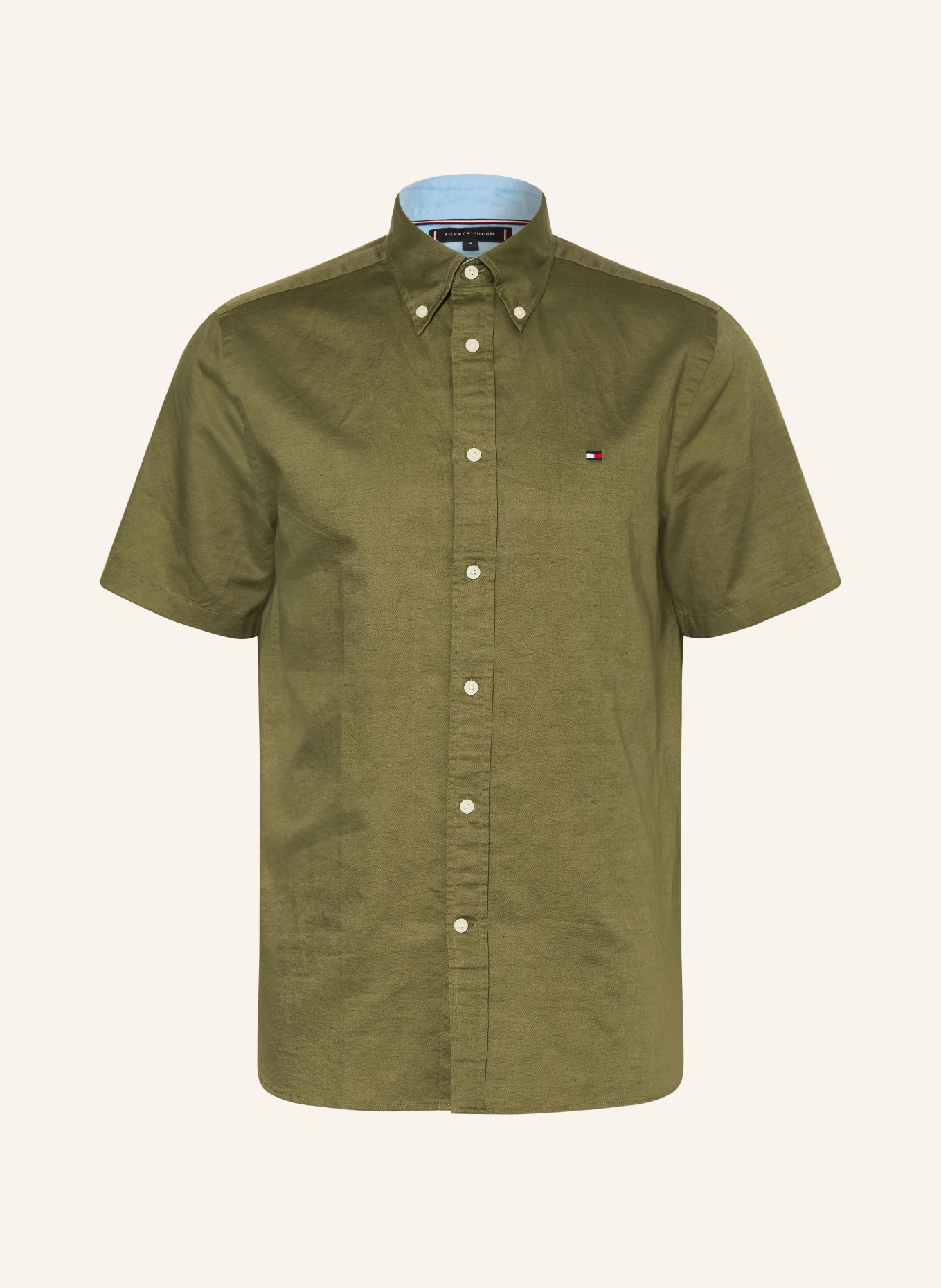 TOMMY HILFIGER Košile s krátkým rukávem Regular Fit s lnem: OLIVOVÁ