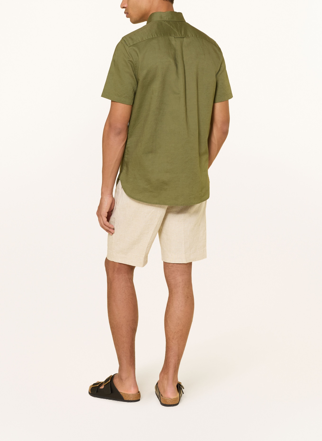 TOMMY HILFIGER Košile s krátkým rukávem Regular Fit s lnem: OLIVOVÁ