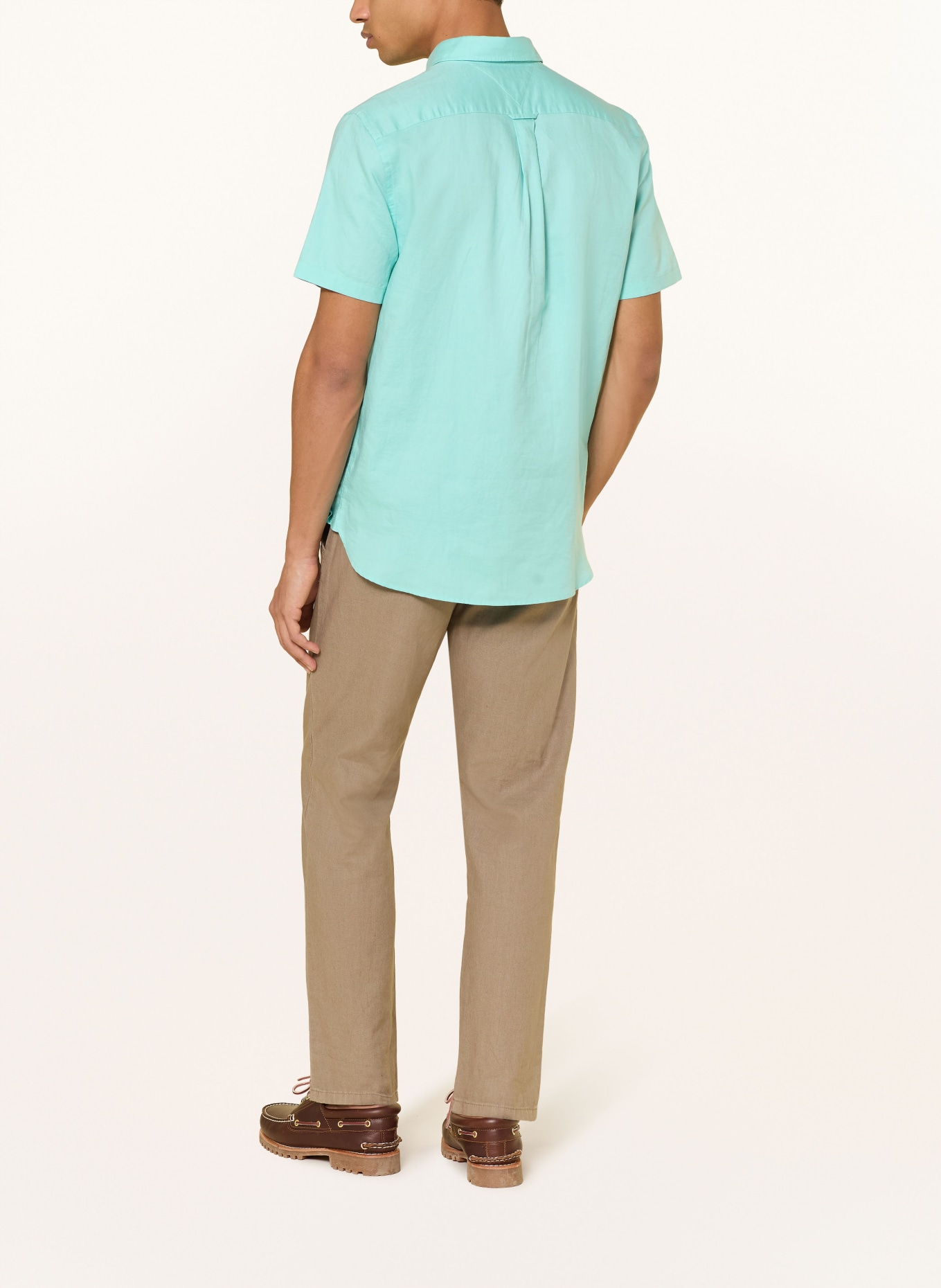 TOMMY HILFIGER Košile s krátkým rukávem Regular Fit s lnem: TYRKYSOVÁ