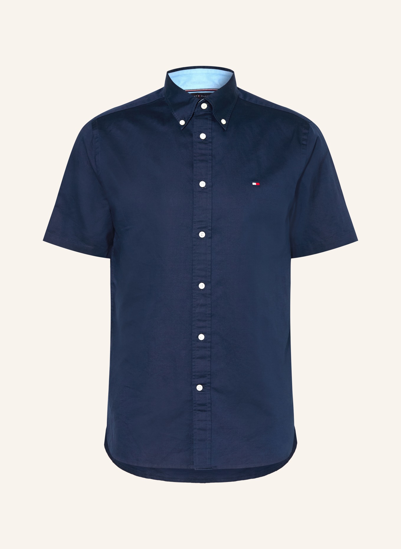 TOMMY HILFIGER Kurzarm-Hemd Regular Fit mit Leinen: DUNKELBLAU