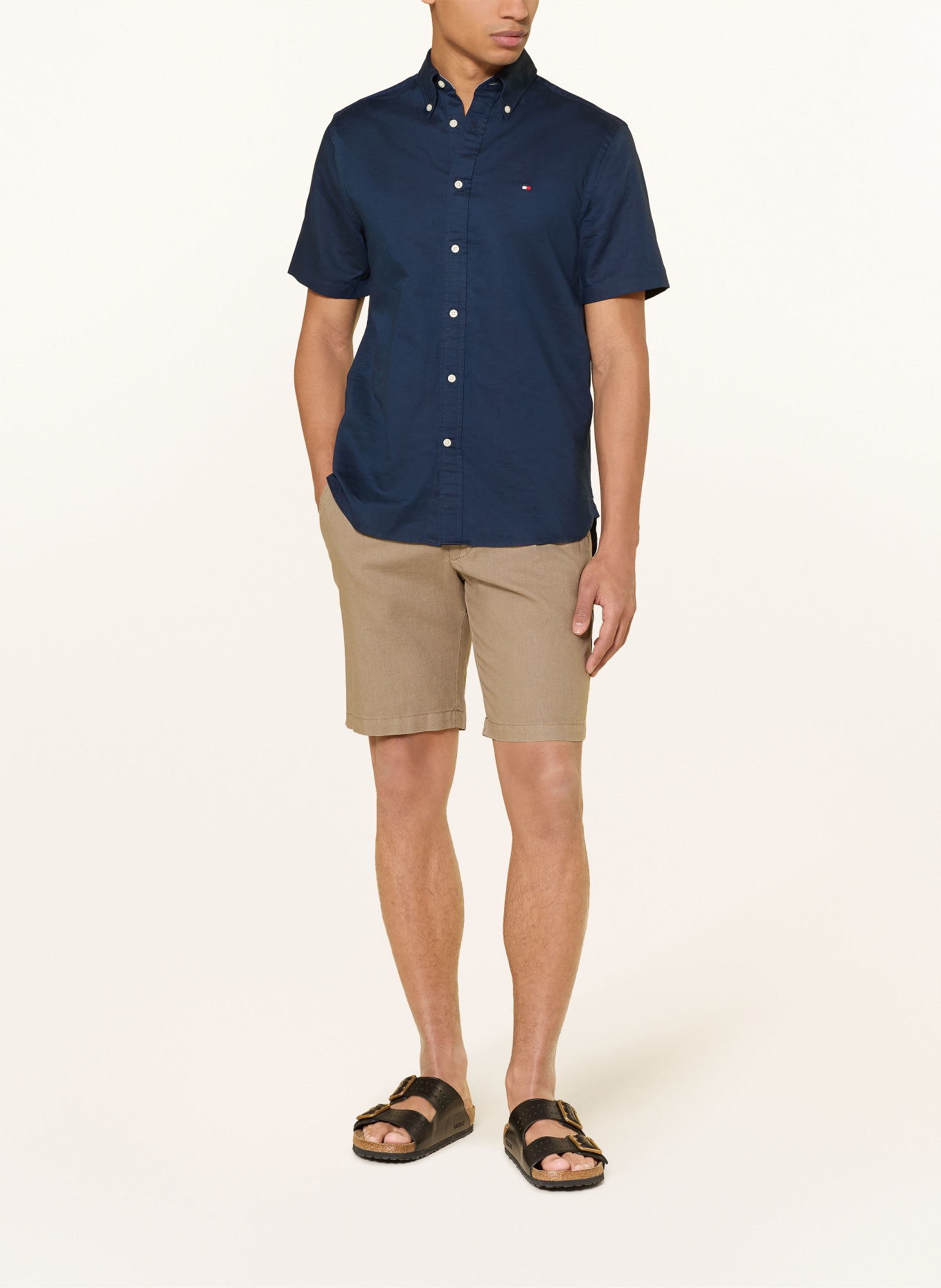 TOMMY HILFIGER Kurzarm-Hemd Regular Fit mit Leinen: DUNKELBLAU