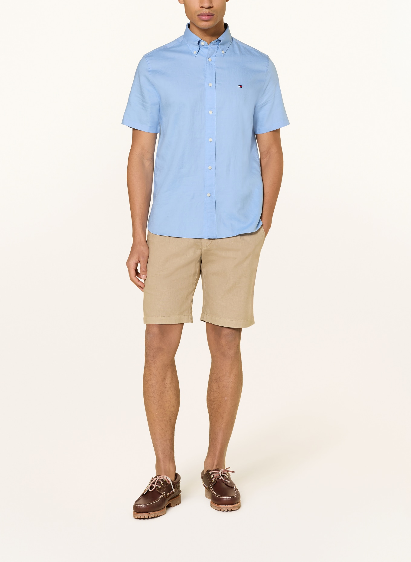 TOMMY HILFIGER Košile s krátkým rukávem Regular Fit s lnem: TMAVĚ MODRÁ