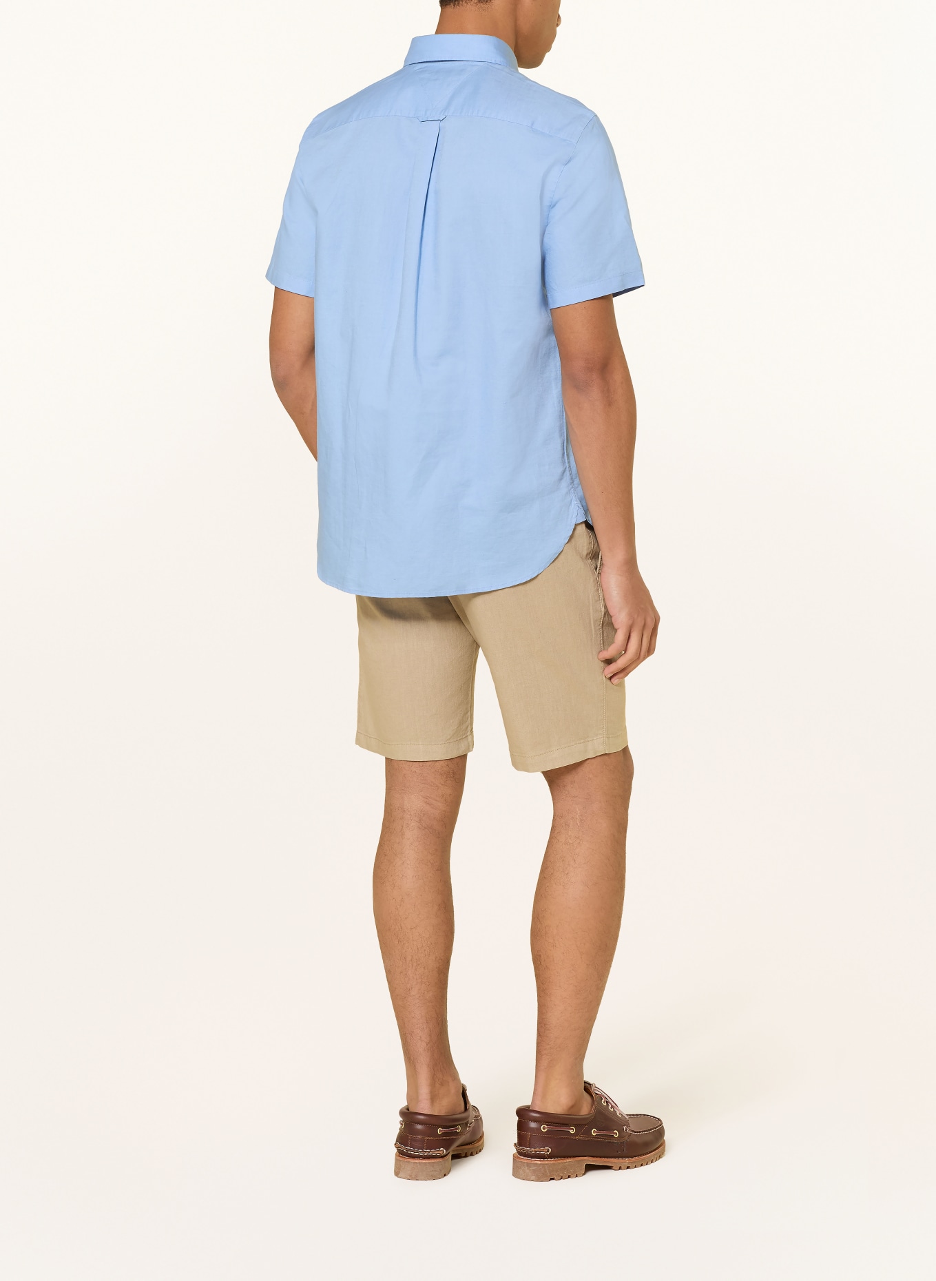 TOMMY HILFIGER Košile s krátkým rukávem Regular Fit s lnem: TMAVĚ MODRÁ