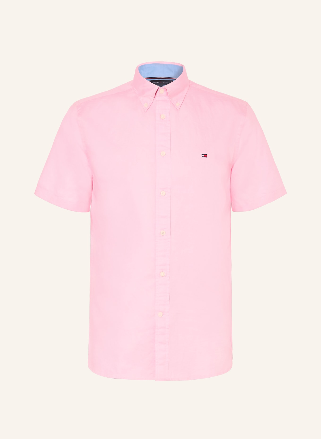 TOMMY HILFIGER Košile s krátkým rukávem Regular Fit s lnem: RŮŽOVÁ