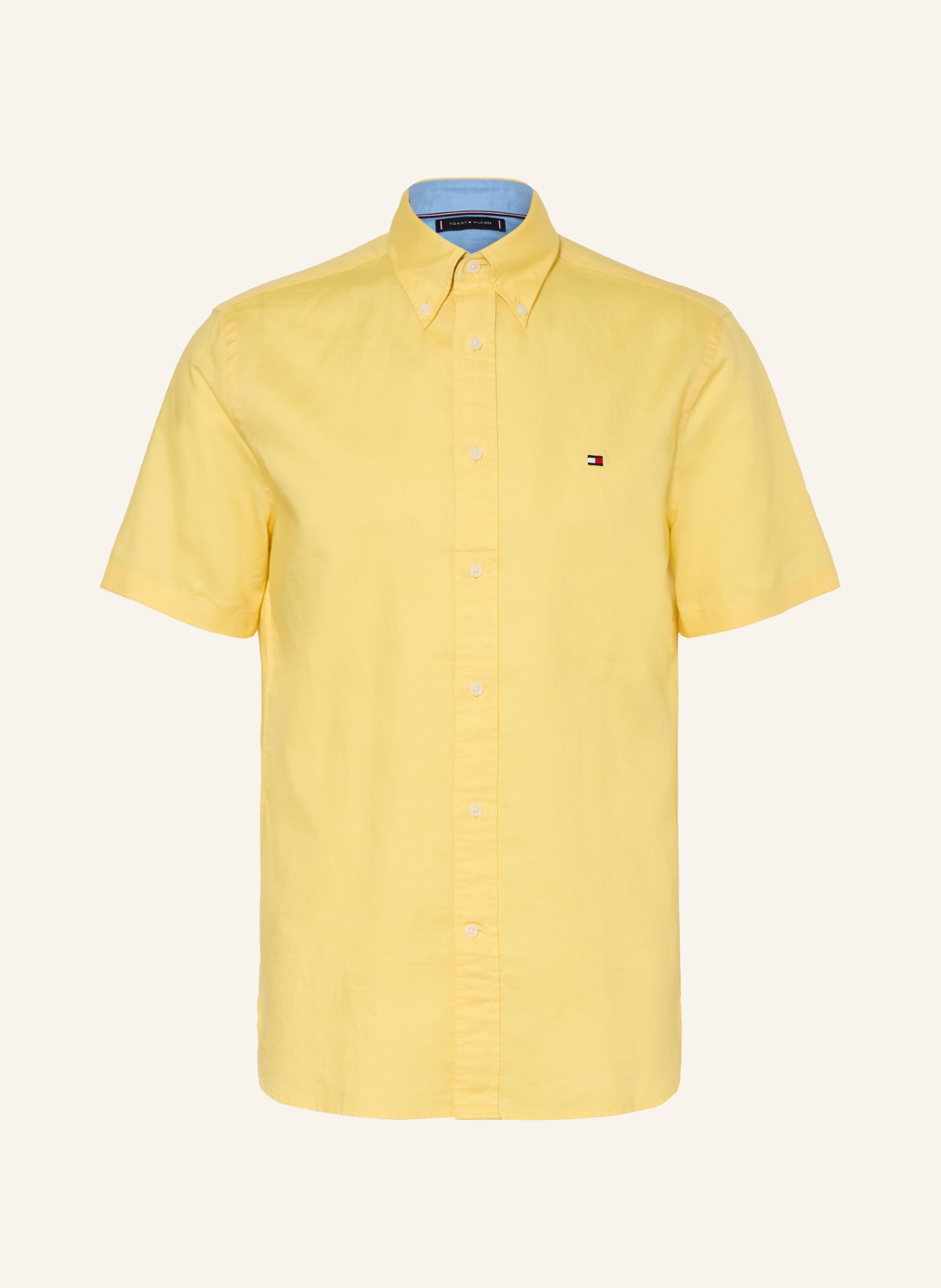 TOMMY HILFIGER Korte mouwen overhemd Regular Fit met linnen: GEEL
