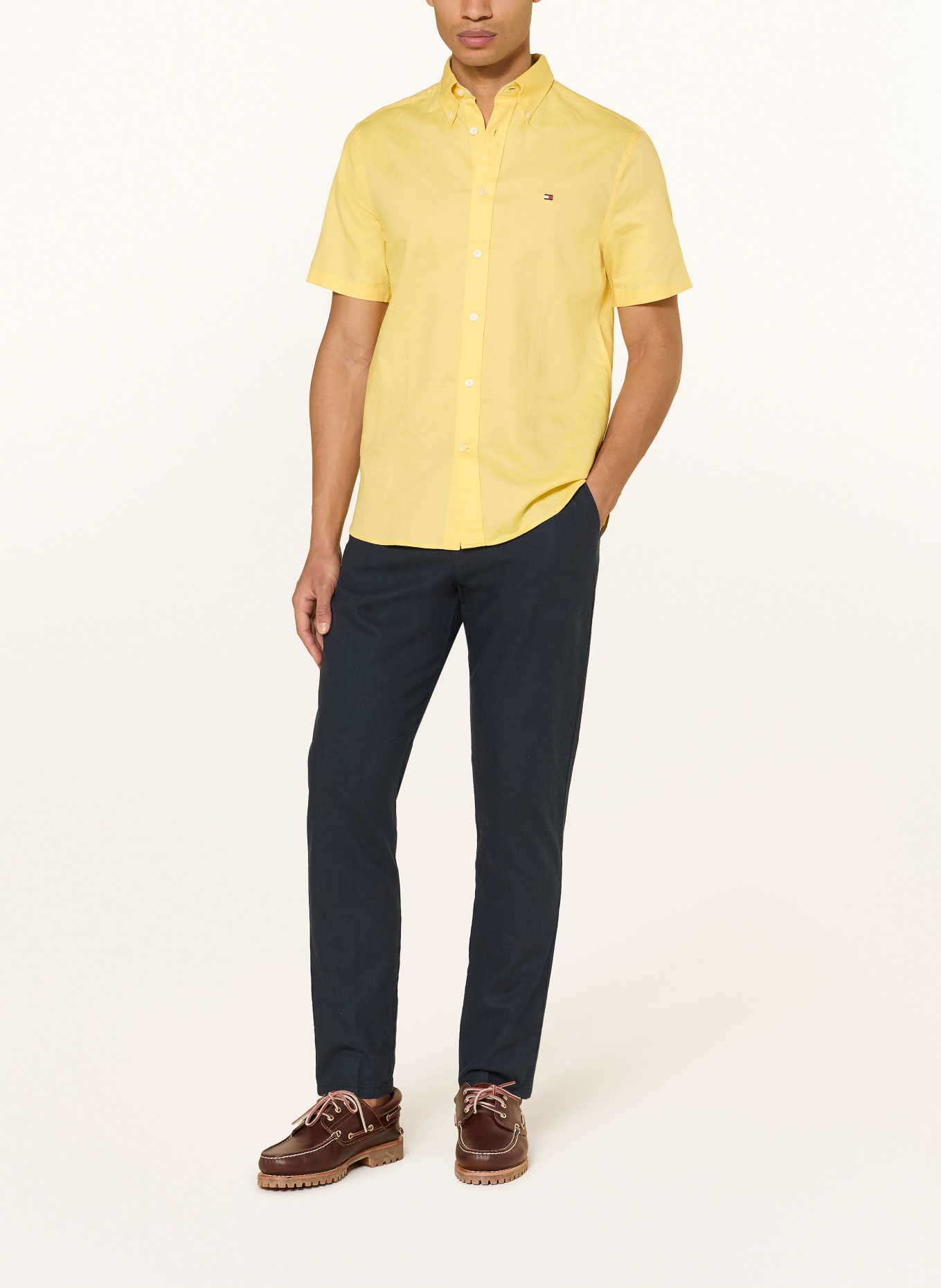 TOMMY HILFIGER Korte mouwen overhemd Regular Fit met linnen: GEEL