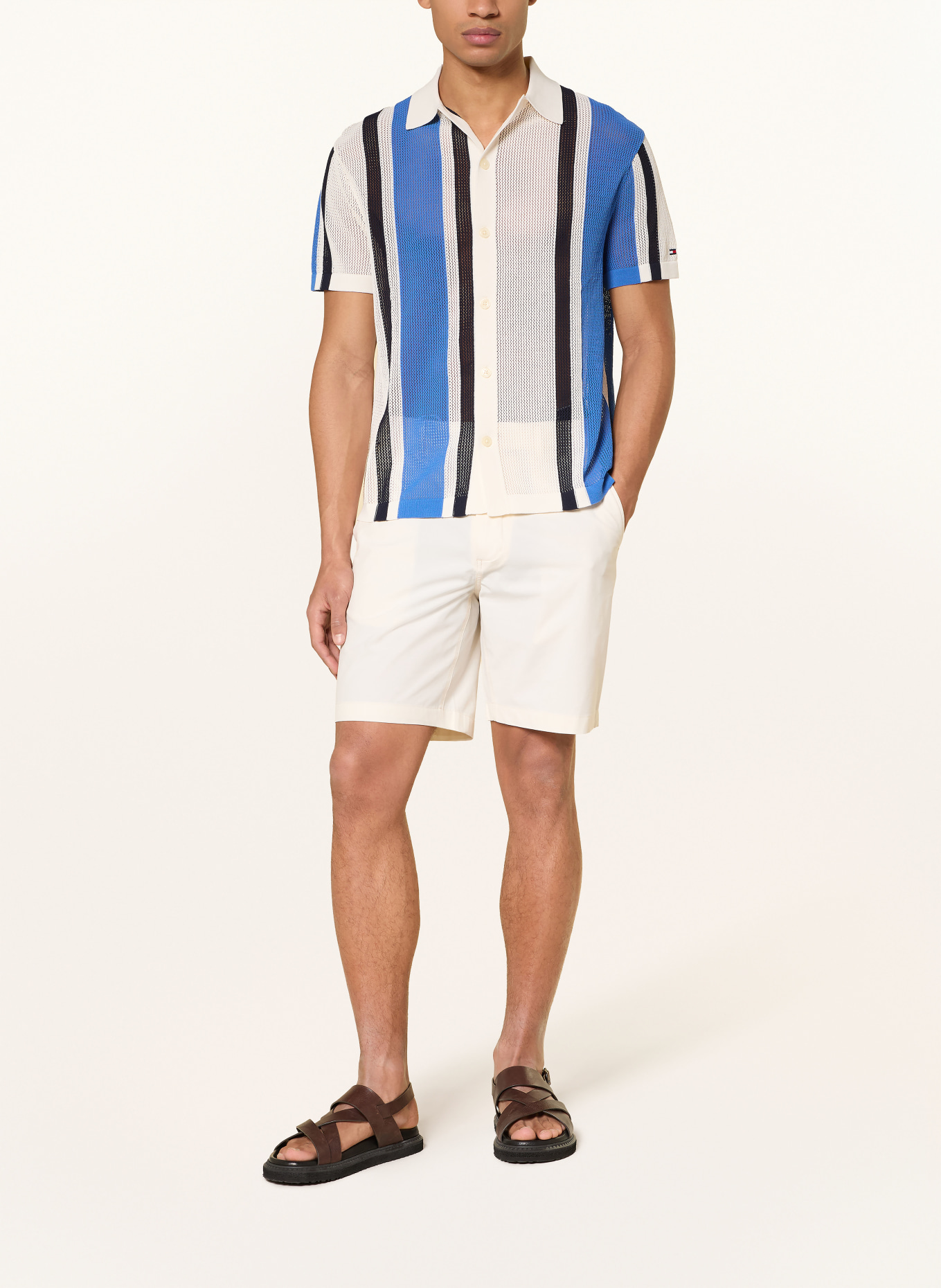 TOMMY HILFIGER Strickhemd Comfort Fit: ECRU / BLAU / SCHWARZ