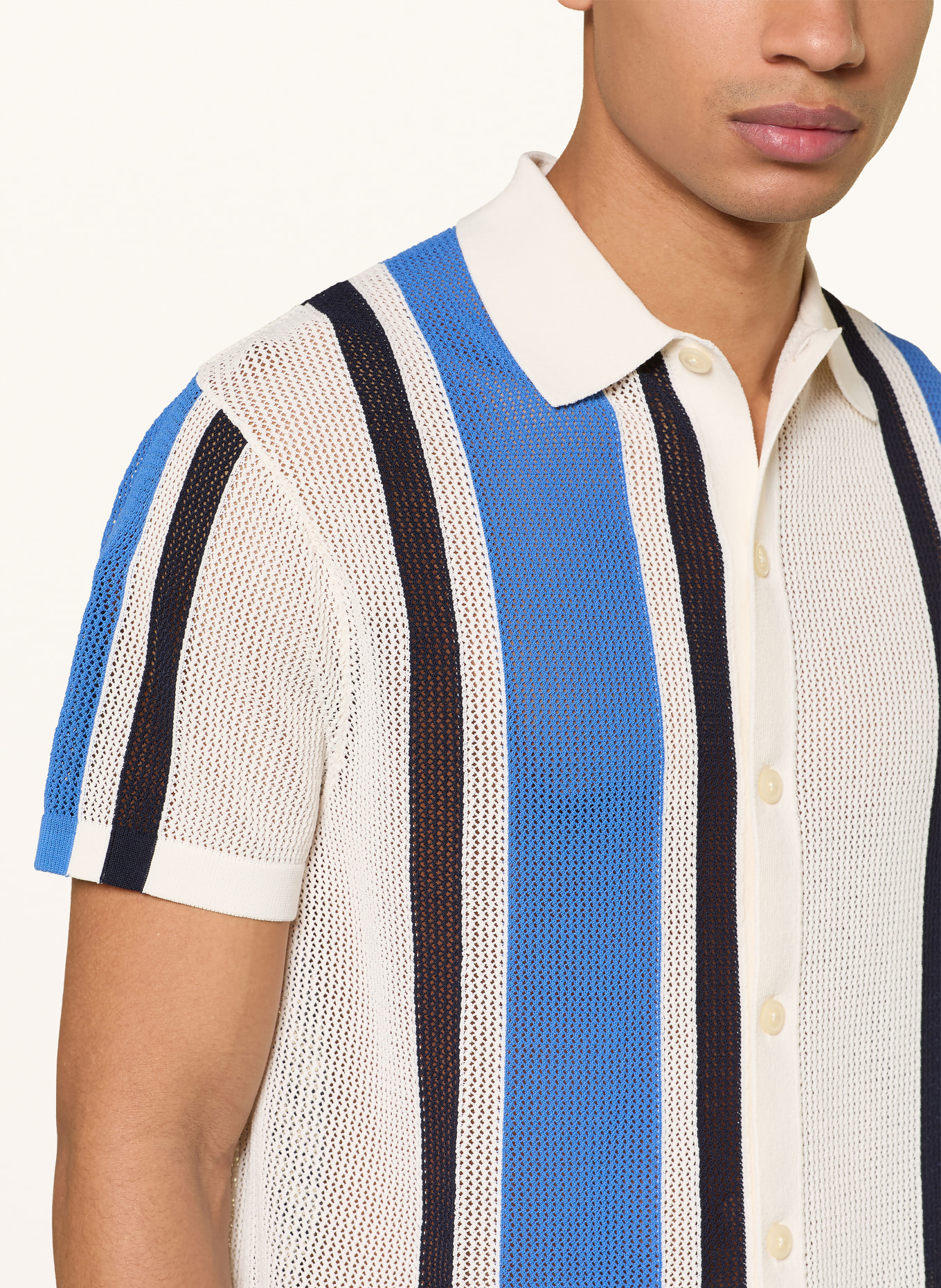 TOMMY HILFIGER Strickhemd Comfort Fit: ECRU / BLAU / SCHWARZ