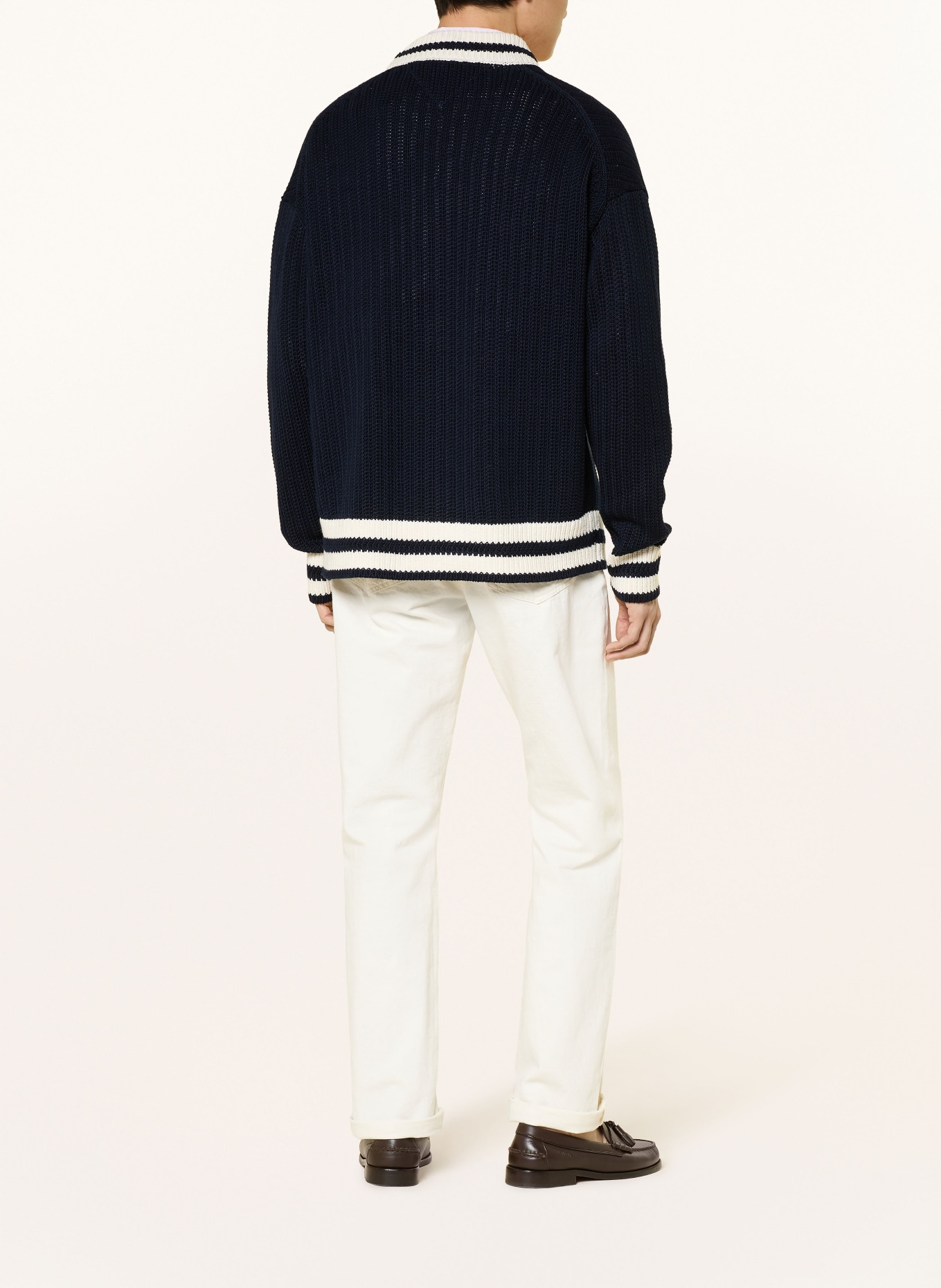 TOMMY HILFIGER Strickjacke: DUNKELBLAU / WEISS