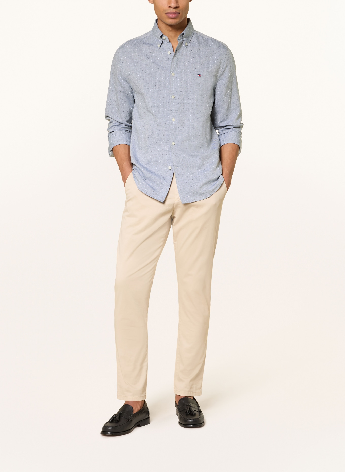 TOMMY HILFIGER Košile Regular Fit s lnem: TMAVĚ MODRÁ / BÍLÁ