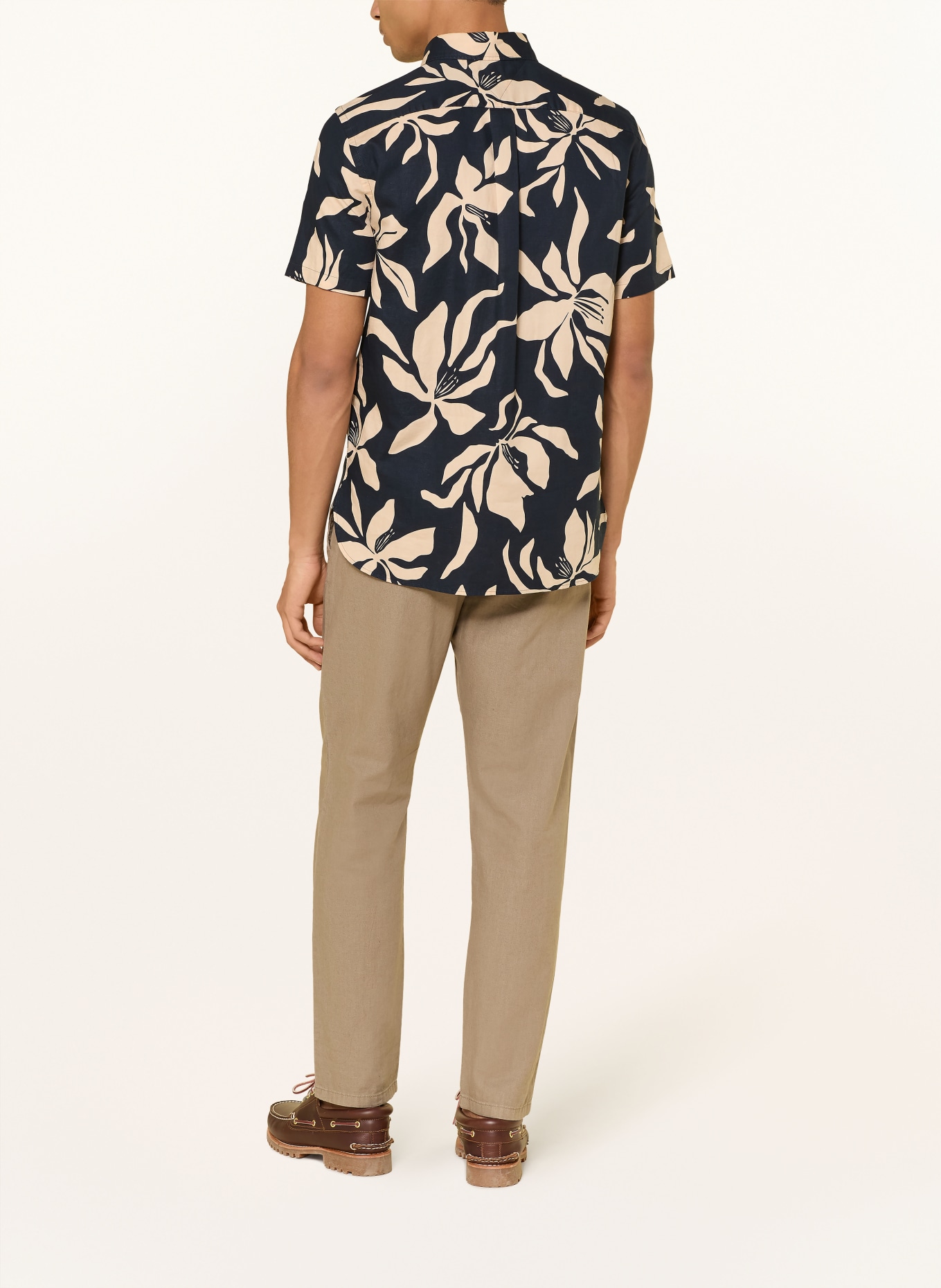 TOMMY HILFIGER Košile s krátkým rukávem Regular Fit s lnem: TMAVĚ MODRÁ / REŽNÁ