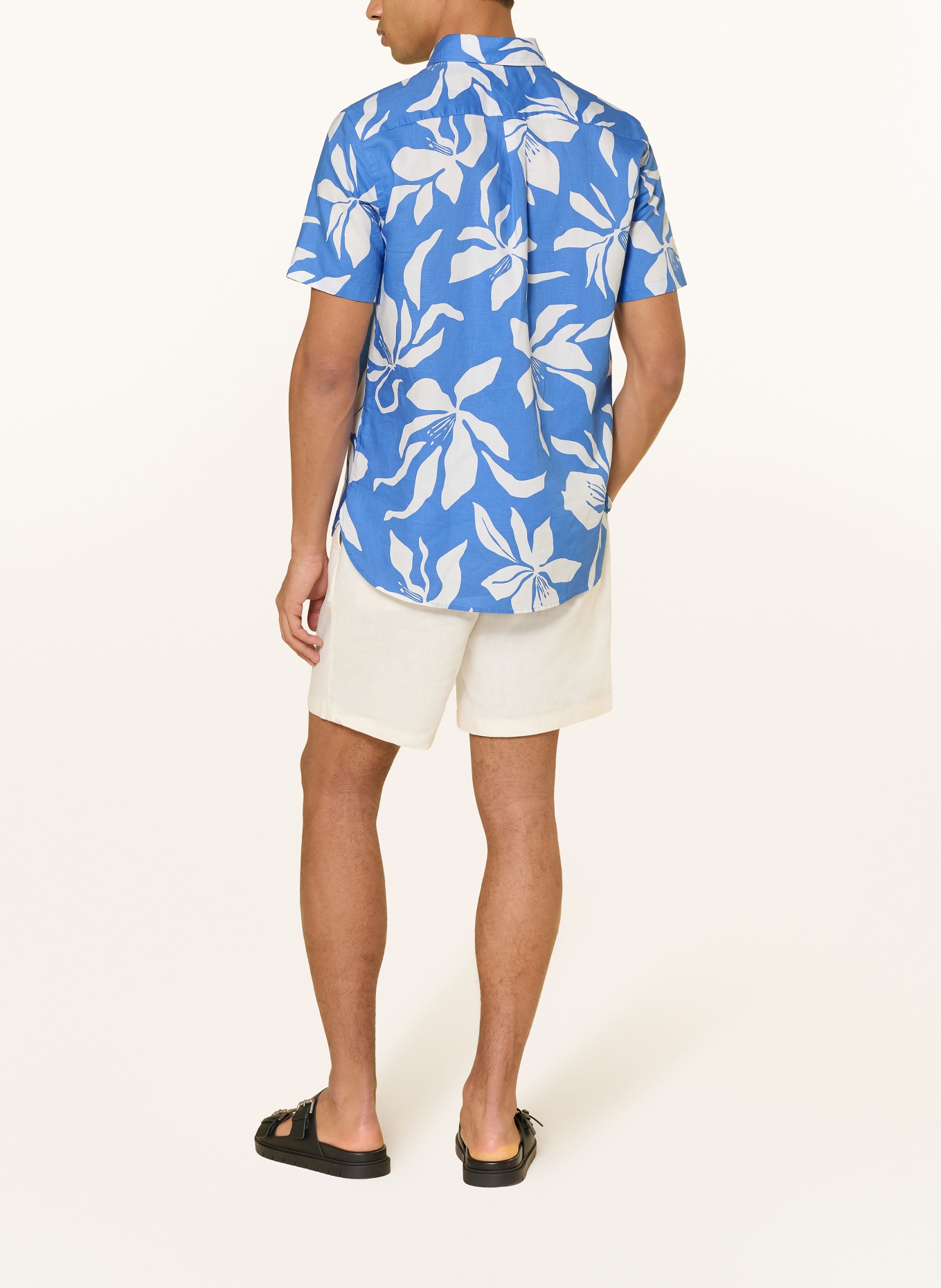 TOMMY HILFIGER Košile s krátkým rukávem Regular Fit s lnem: MODRÁ / BÍLÁ