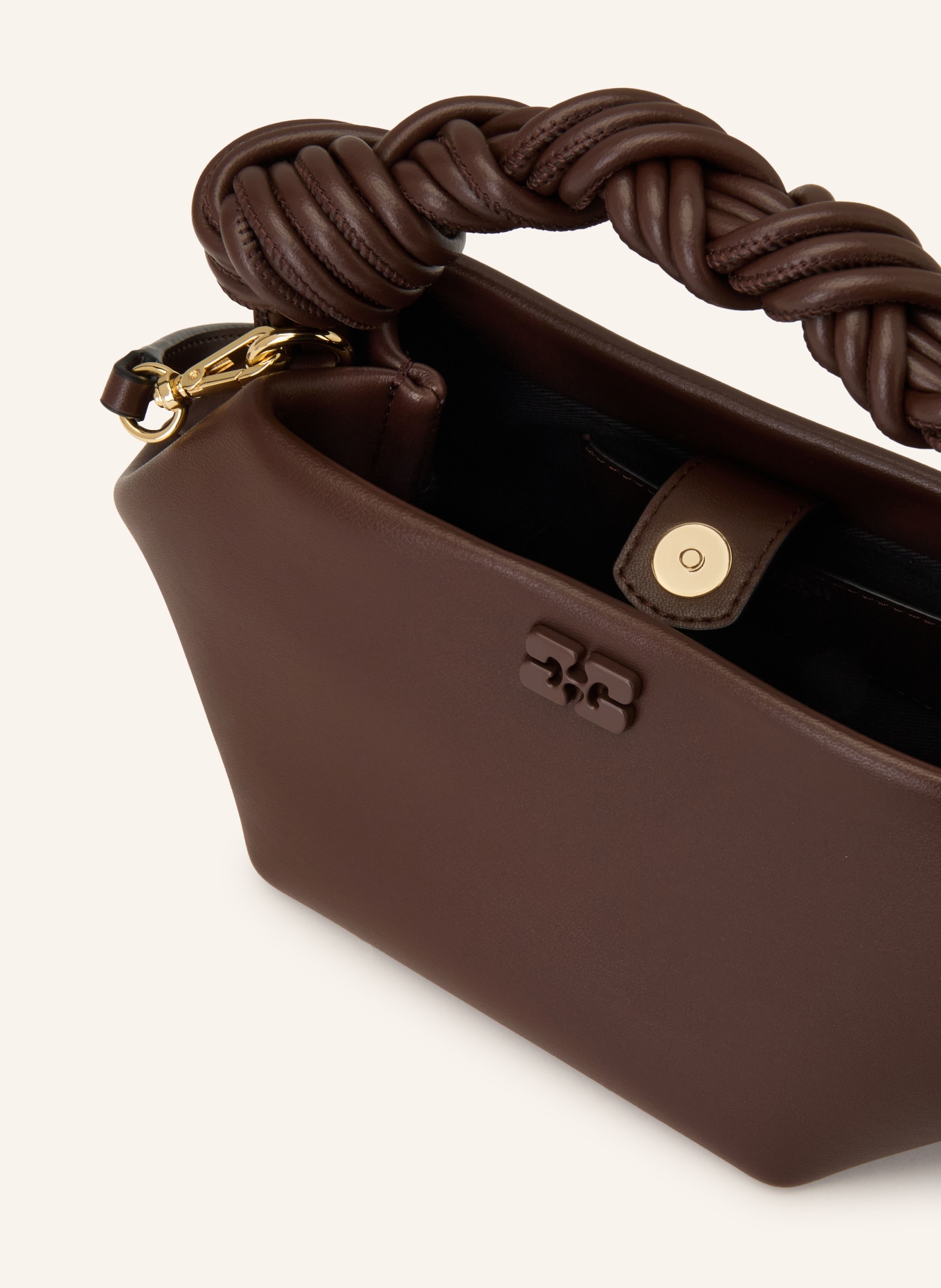 GANNI Taška přes rameno BOU BAG MINI: TMAVĚ HNĚDÁ / ZLATÁ